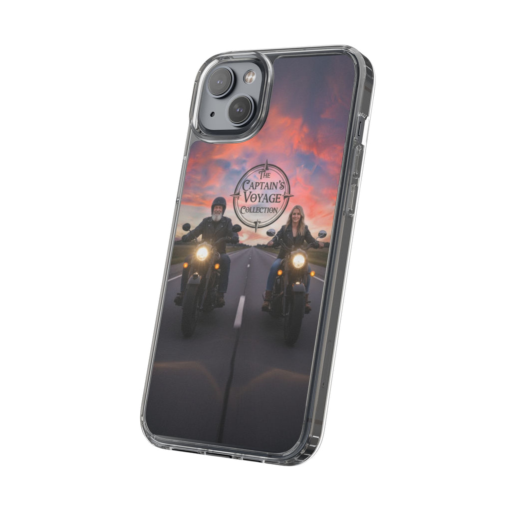 Clear Phone Case — 'The Captain's Voyage Collection' Motorcycle Sunset Design