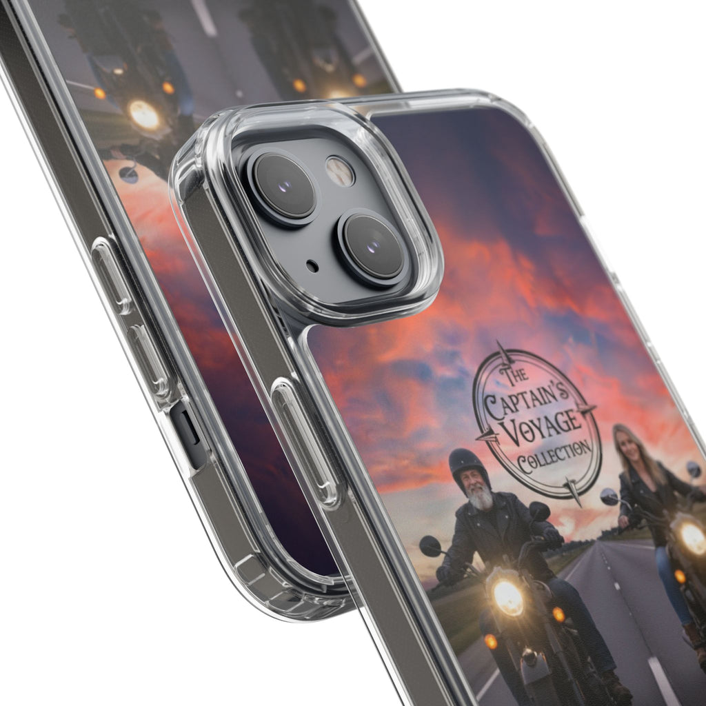 Clear Phone Case — 'The Captain's Voyage Collection' Motorcycle Sunset Design