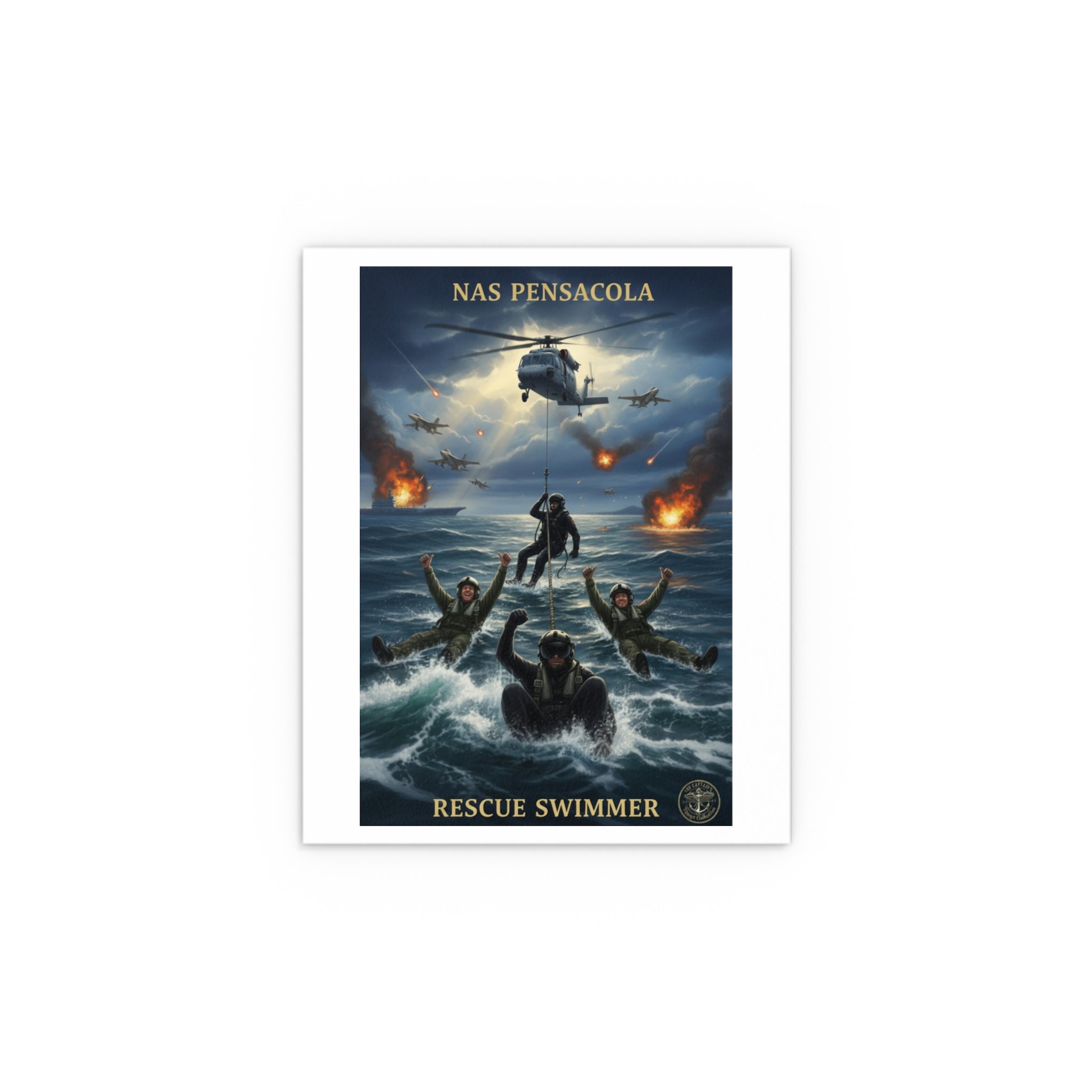 Rescue Swimmer Silk Poster — NAS Pensacola Military Aviation Art (Indoor/Outdoor)