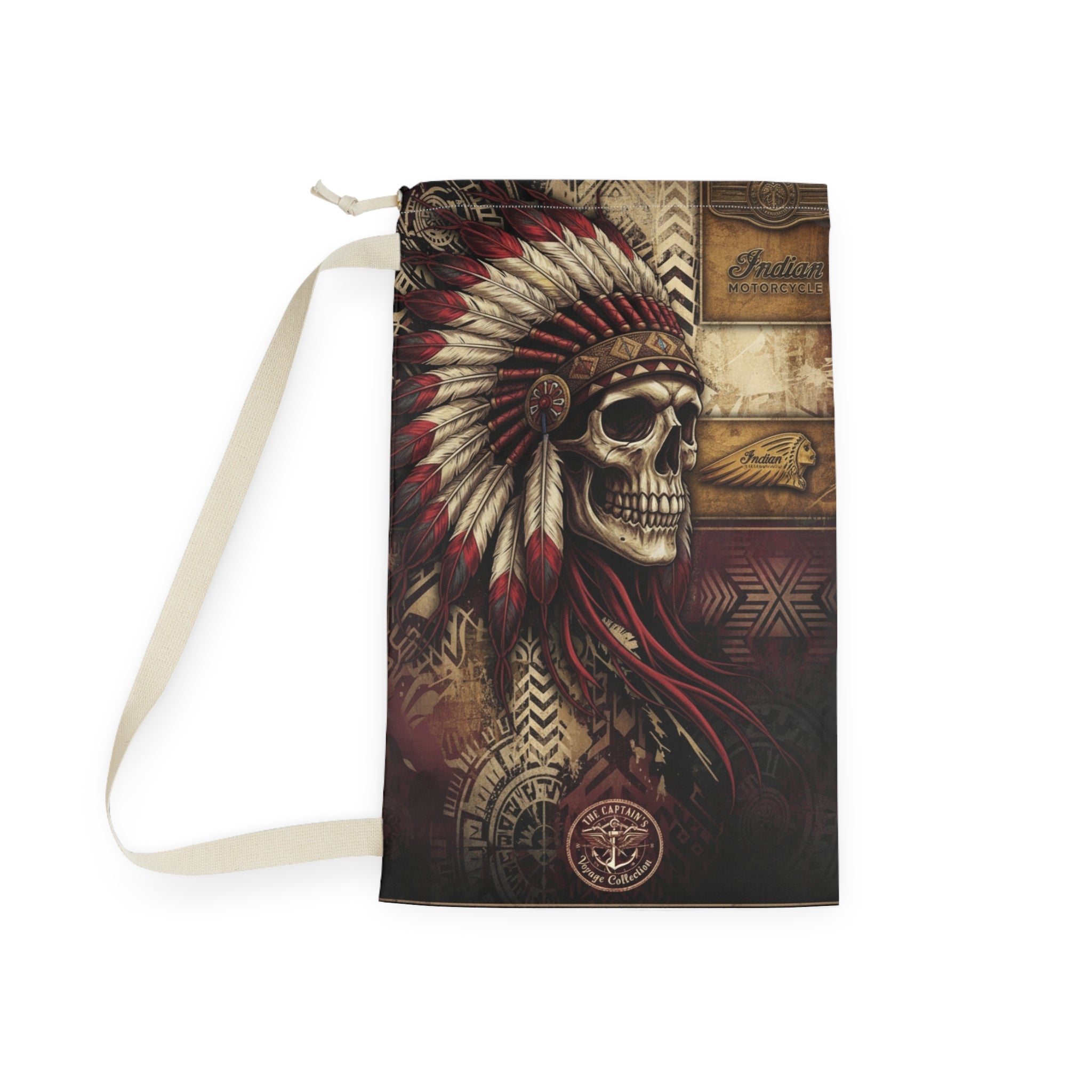Motorcycle Laundry Bag — 'Indian' Vintage Engine & Skull Headdress Design