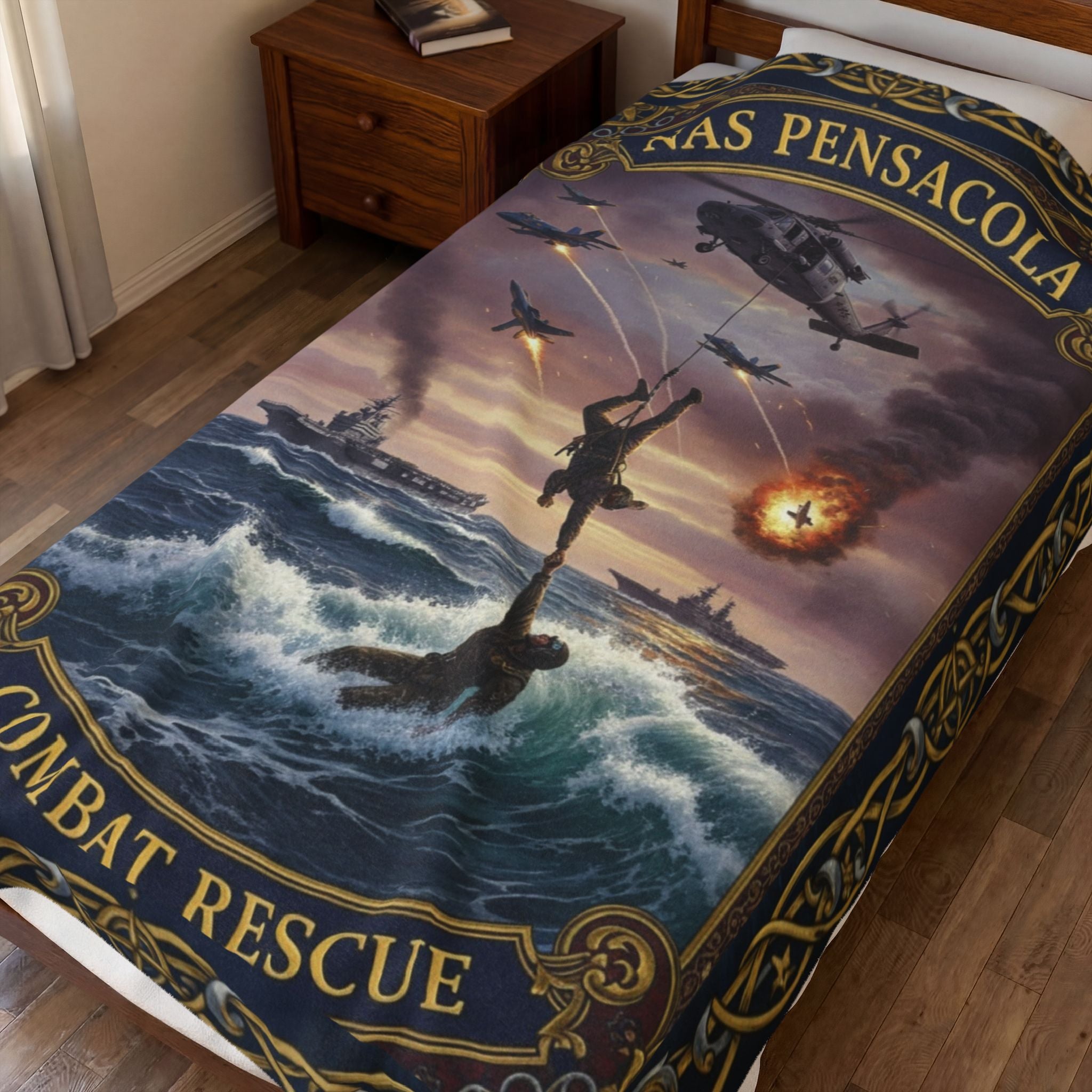 NAS Pensacola Military Velveteen Plush Blanket — Navy SEAL Boarding Action Design