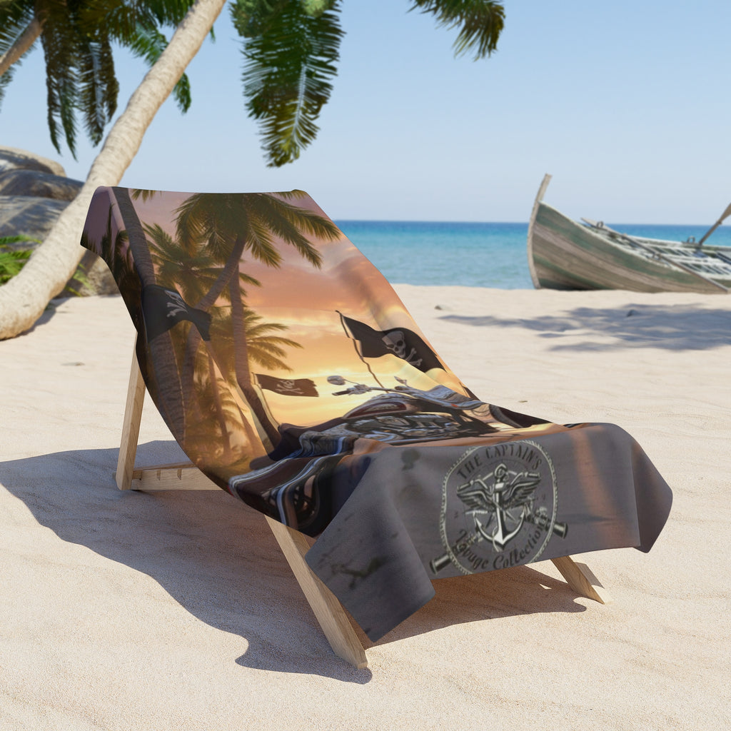 Pirate Motorcycle Beach Towel — Sunset Palm Coast Biker Design