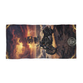 Biker Pirate Ship Beach Towel — Motorcycle Skull & Ship Sunset Coast Design