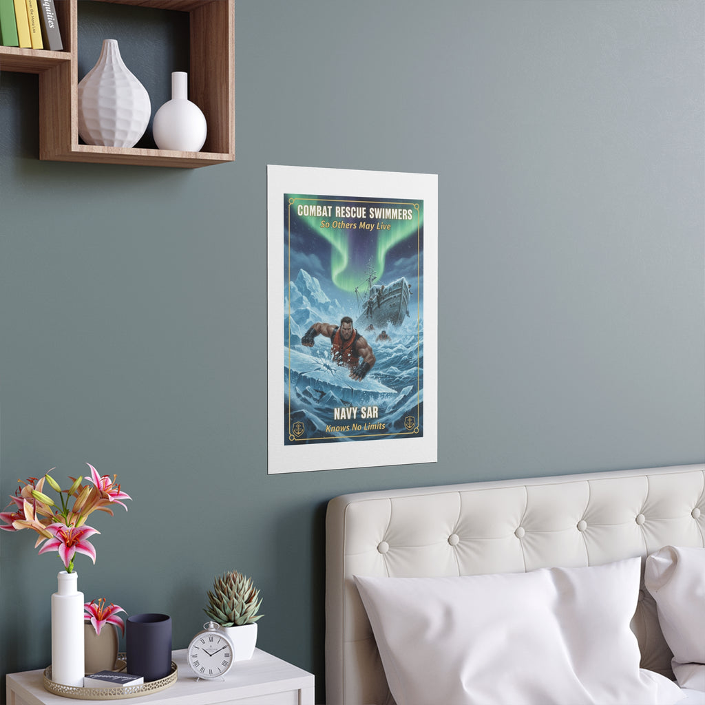 Combat Rescue Swimmers Silk Poster — Navy SAR 'So Others May Live' Arctic Rescue Print