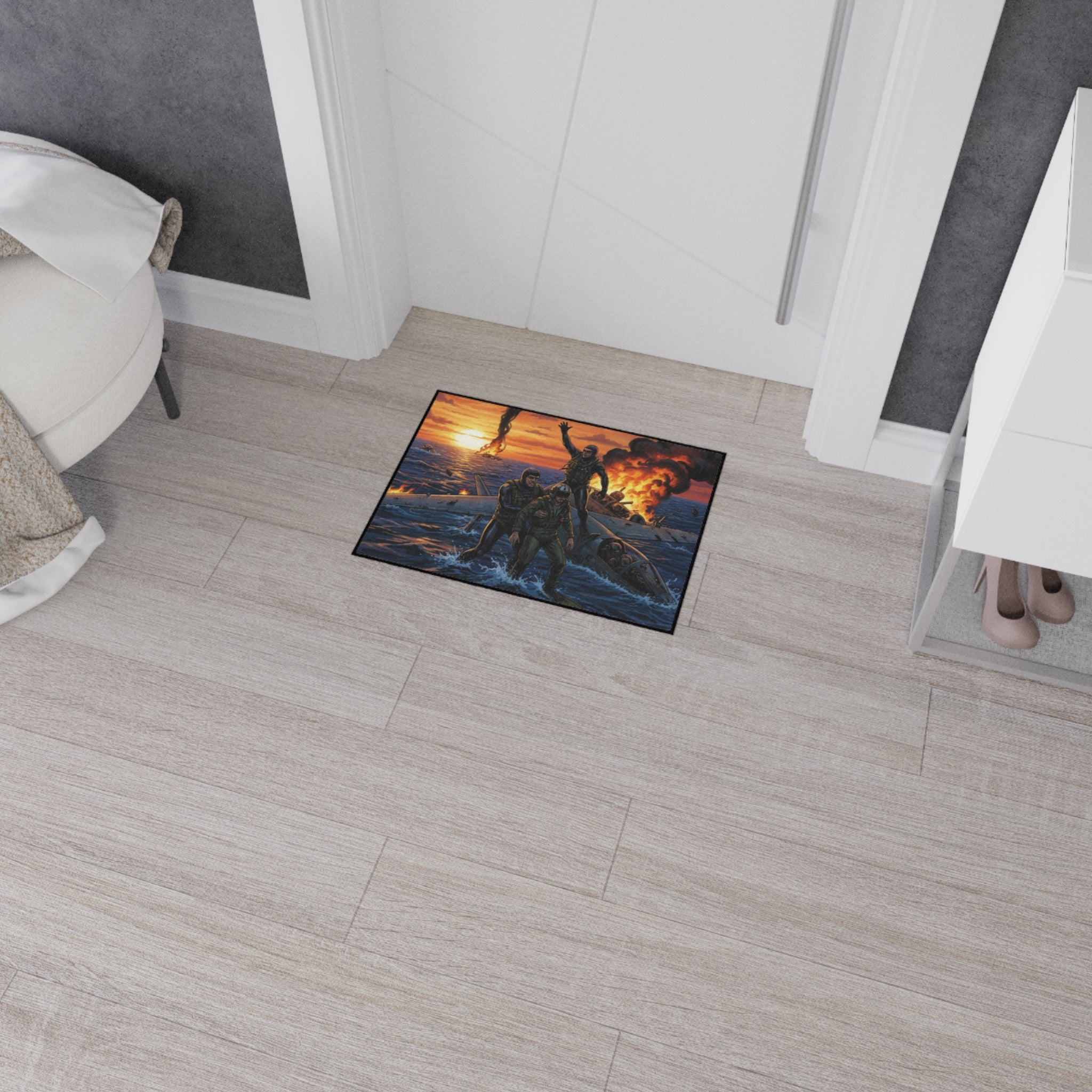 Heavy Duty Floor Mat — Rescue at Sea WWII Bomber Survivors Scene