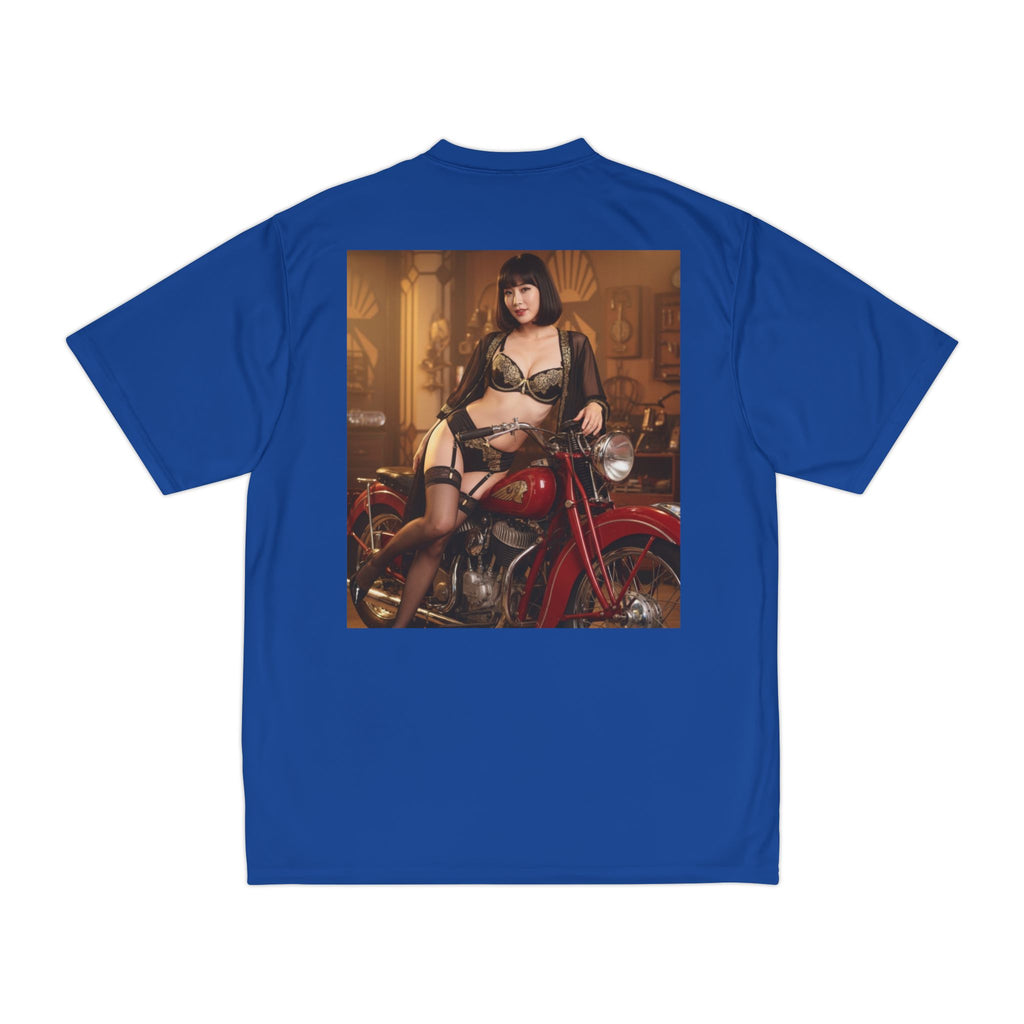 Pinup Motorcycle Tee — Vintage Biker Girl Photo Print