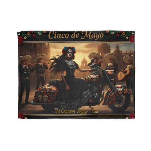 Cinco de Mayo Day of the Dead Motorcycle Blanket — Sugar Skull Rider & Mariachi Design