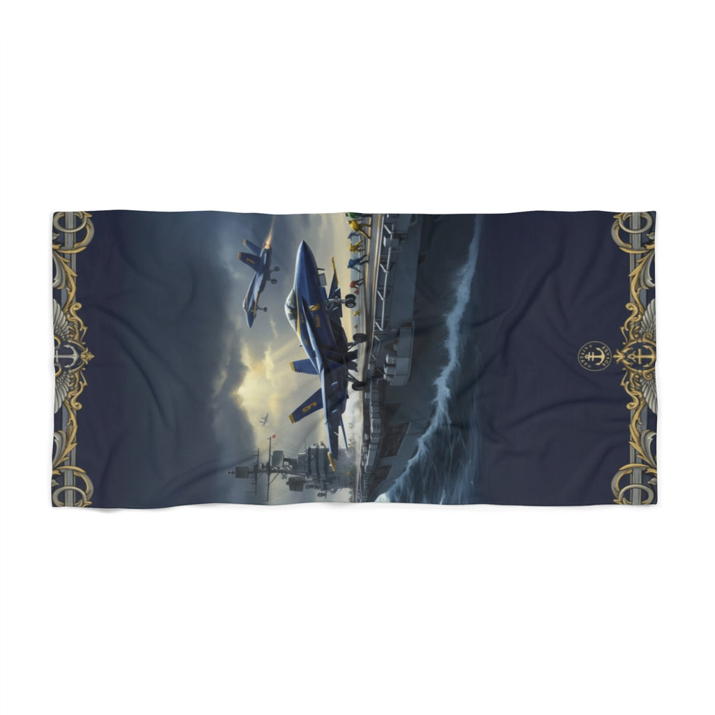 Navy Aircraft Carrier Beach Towel – Retro Fighter Jet Seaside Design