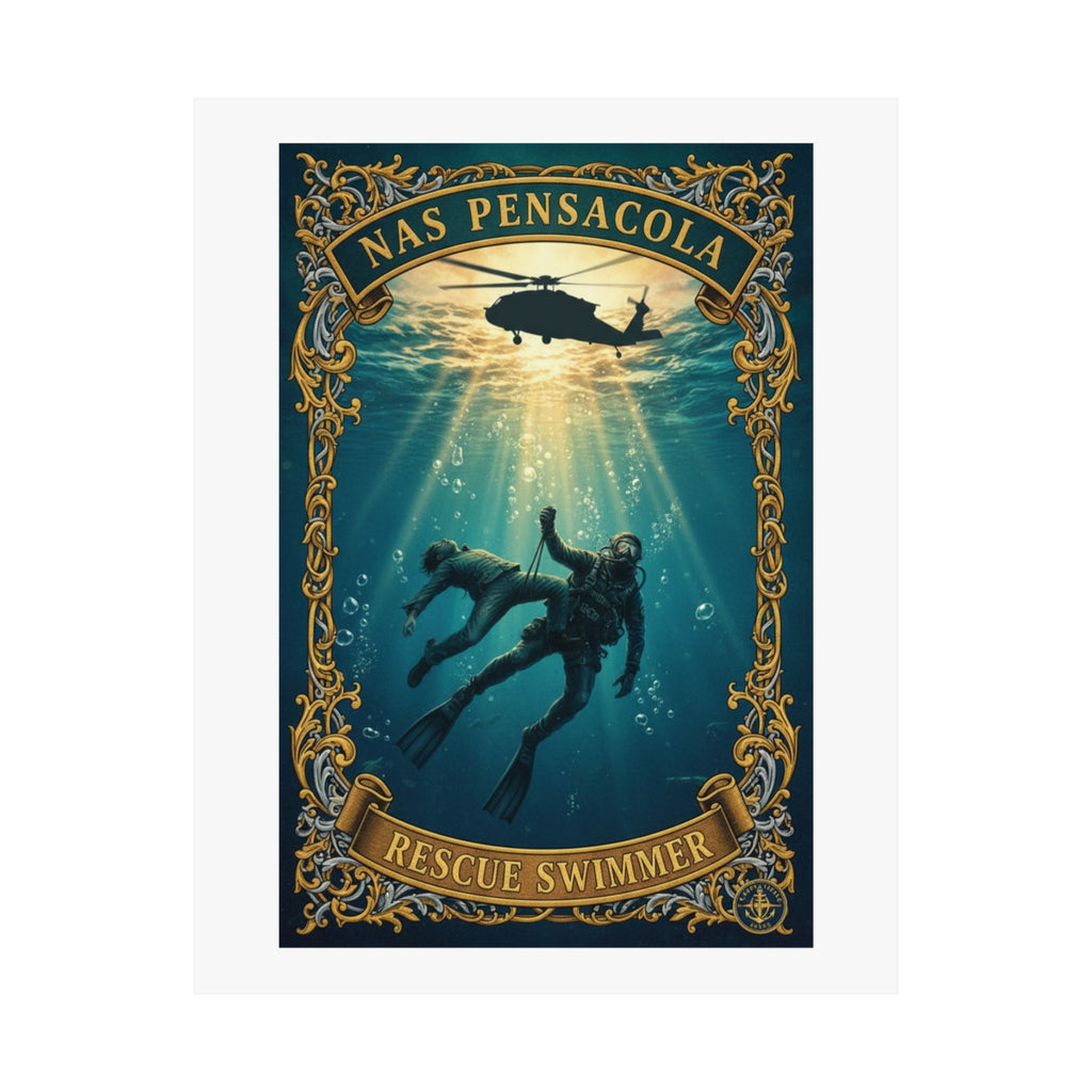 NAS Pensacola Rescue Swimmer Matte Vertical Poster — Military Diver Wall Art