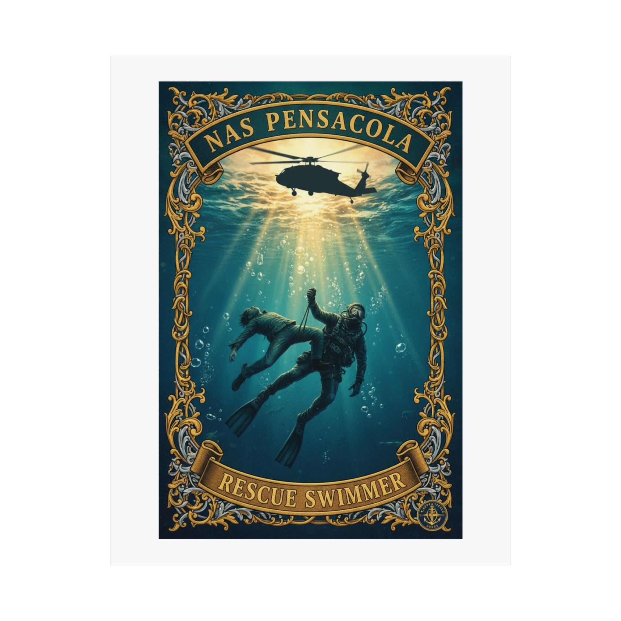 NAS Pensacola Rescue Swimmer Matte Vertical Poster — Military Diver Wall Art