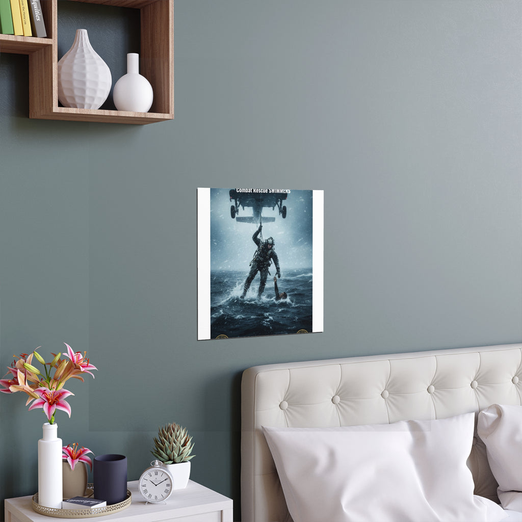 Rescue Diver Silk Poster – Dramatic Sea & Helicopter Wall Art (Indoor/Outdoor)