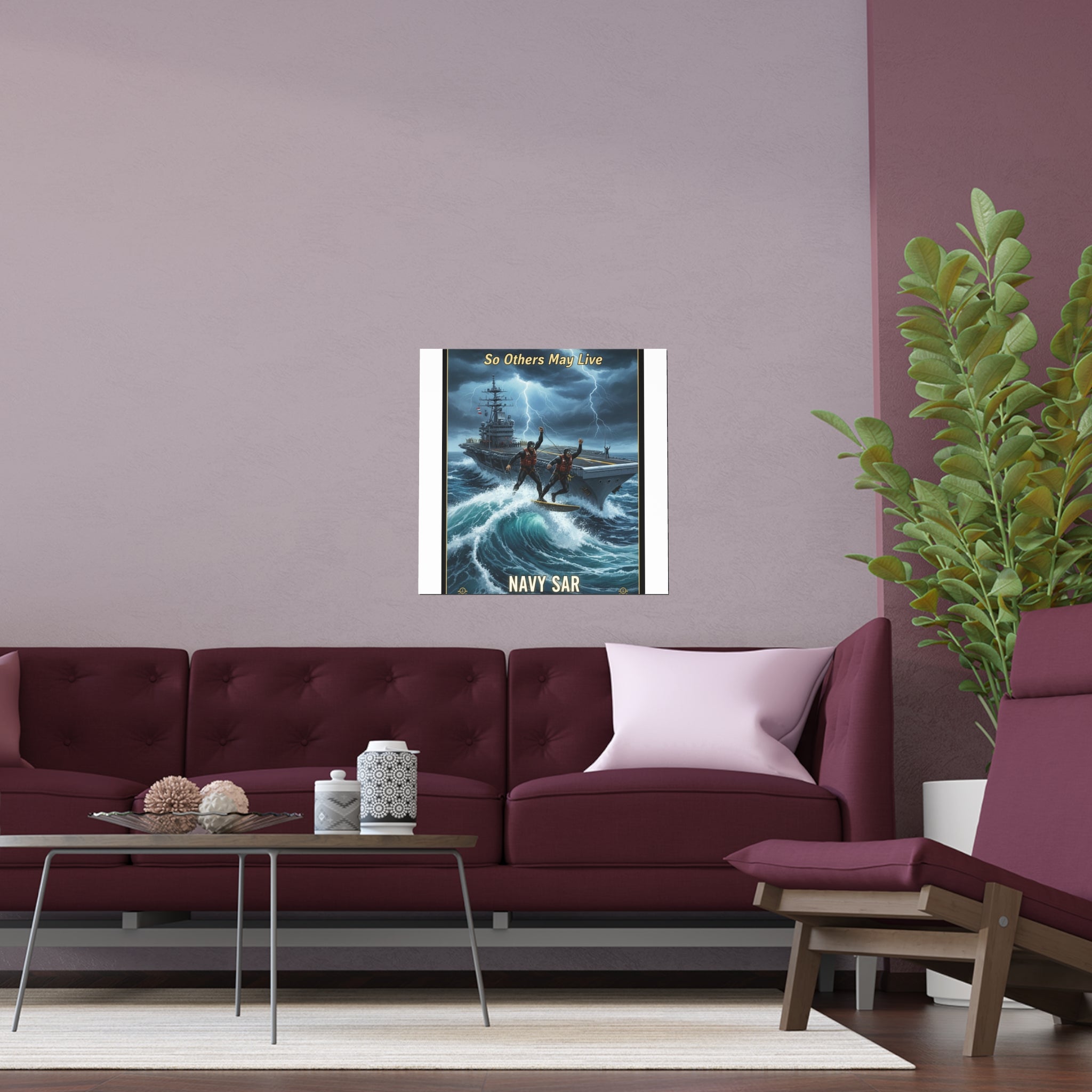 Navy Storm Surfing Silk Poster — Military Aircraft Carrier Art Print (Indoor/Outdoor)