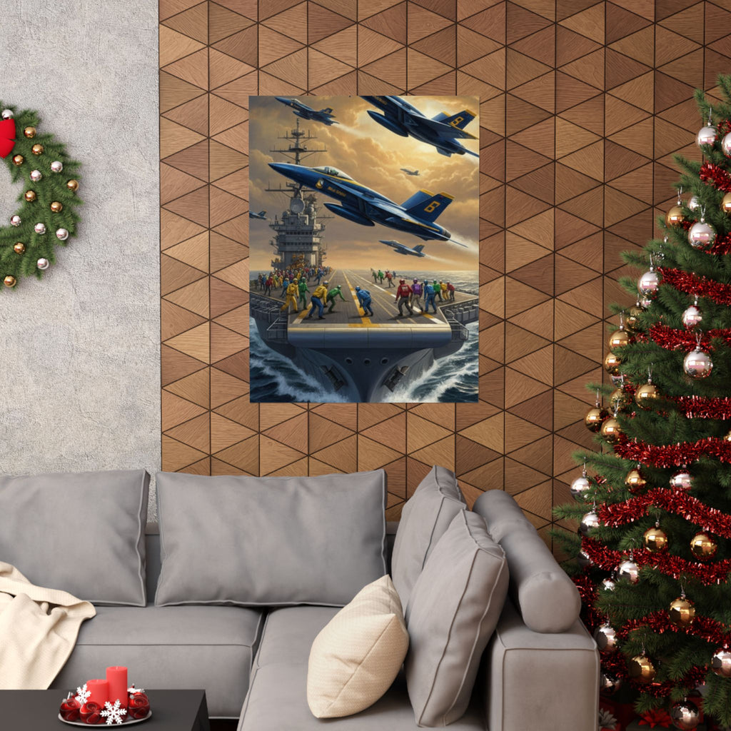 Navy SAR Rescue Helicopter Matte Poster — Dramatic Sea Rescue Art