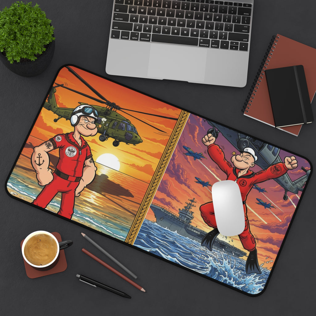NAS Pensacola Rescue Swimmers Desk Mat — Vintage Helicopter & Carrier Artwork