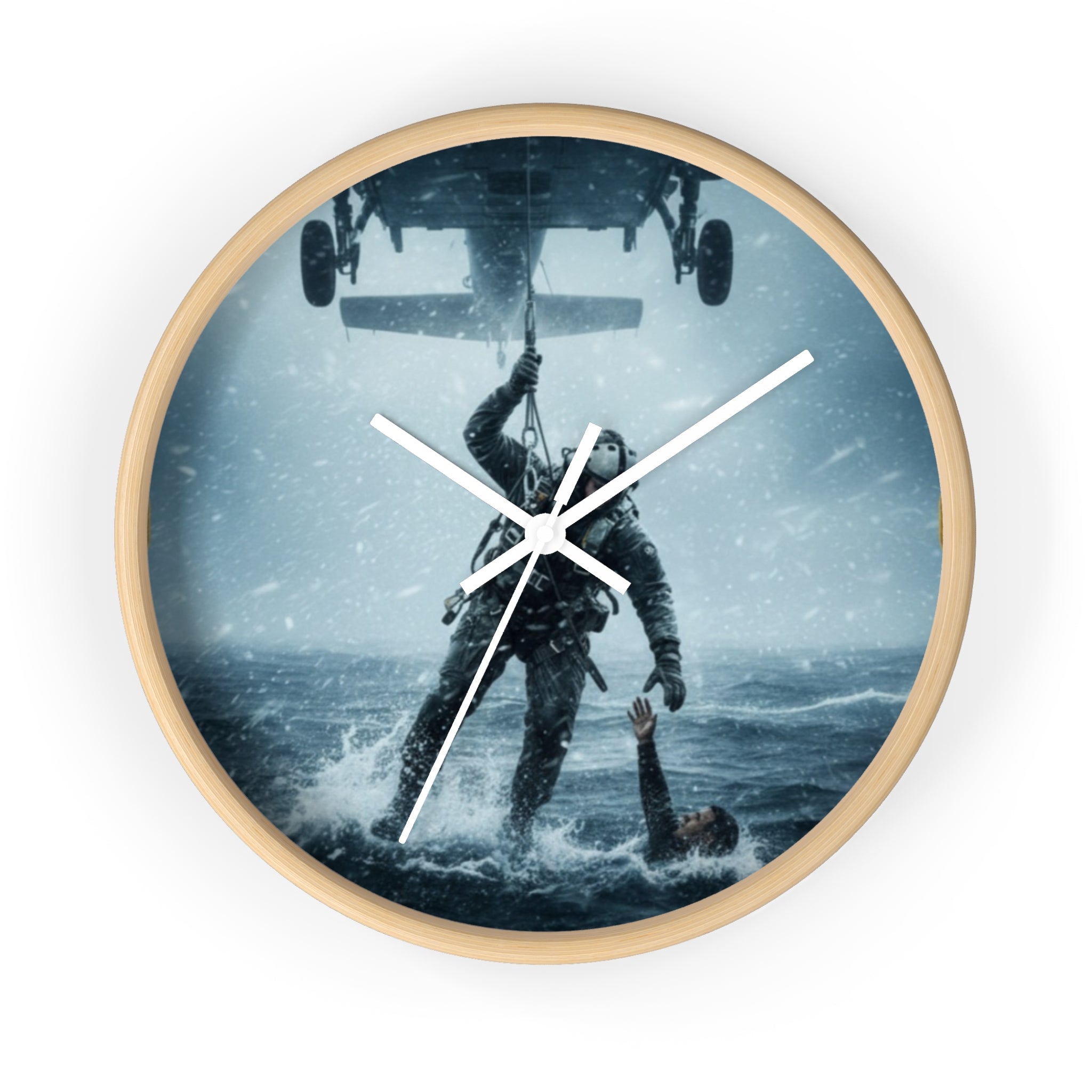 Rescue at Sea Wall Clock — Military Helicopter Lifesaver Marine Rescue Clock