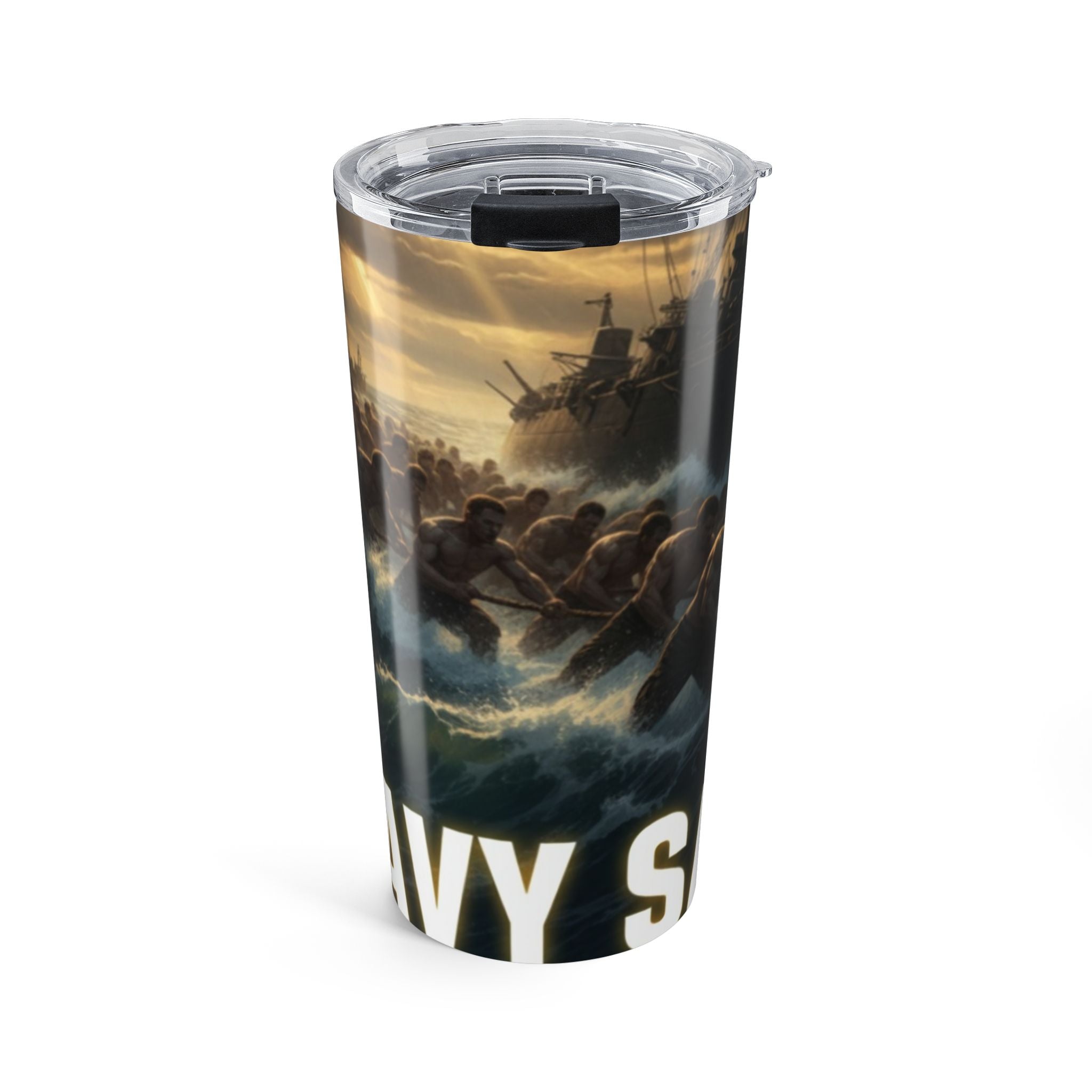 20oz Navy SEALs Combat Boat Stainless Tumbler — Military Veteran Pride Travel Mug