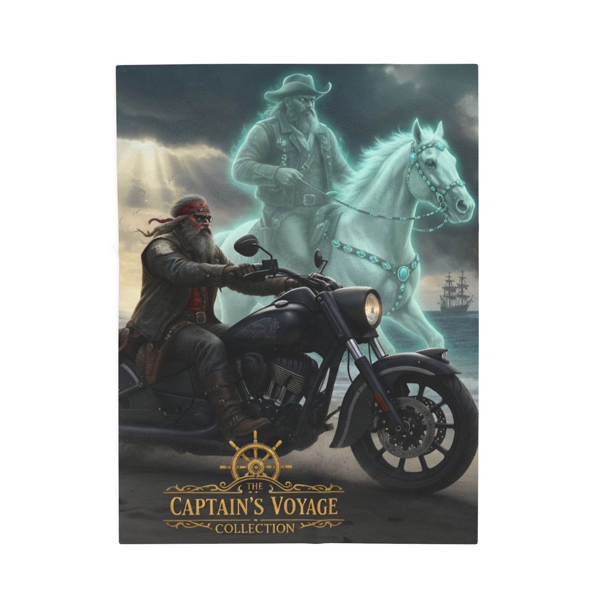 Captain's Voyage Velveteen Plush Blanket — Ghost Pirate Motorcycle Design