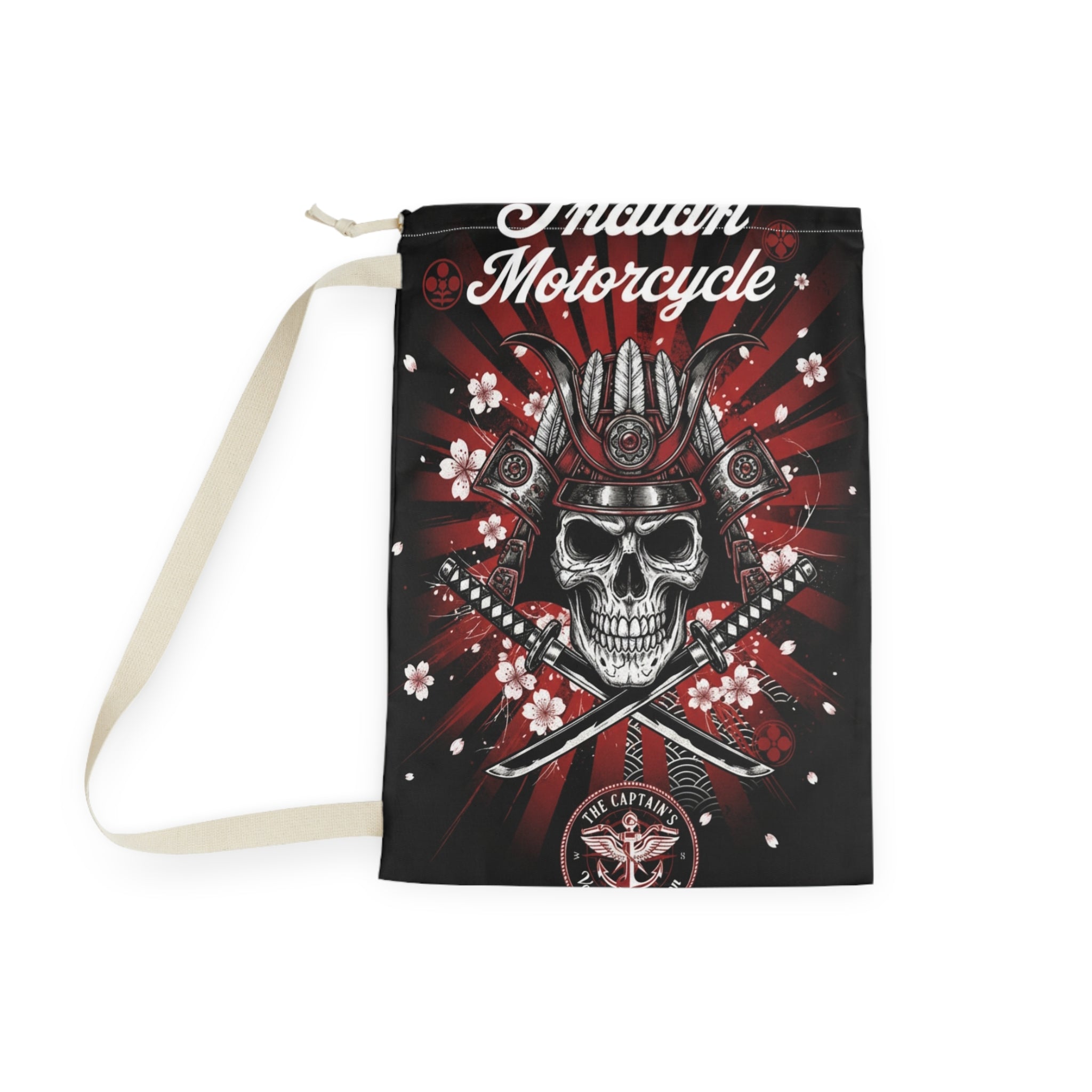 Indian Motorcycle Skull Laundry Bag — Biker Skull Drawstring Wash Bag
