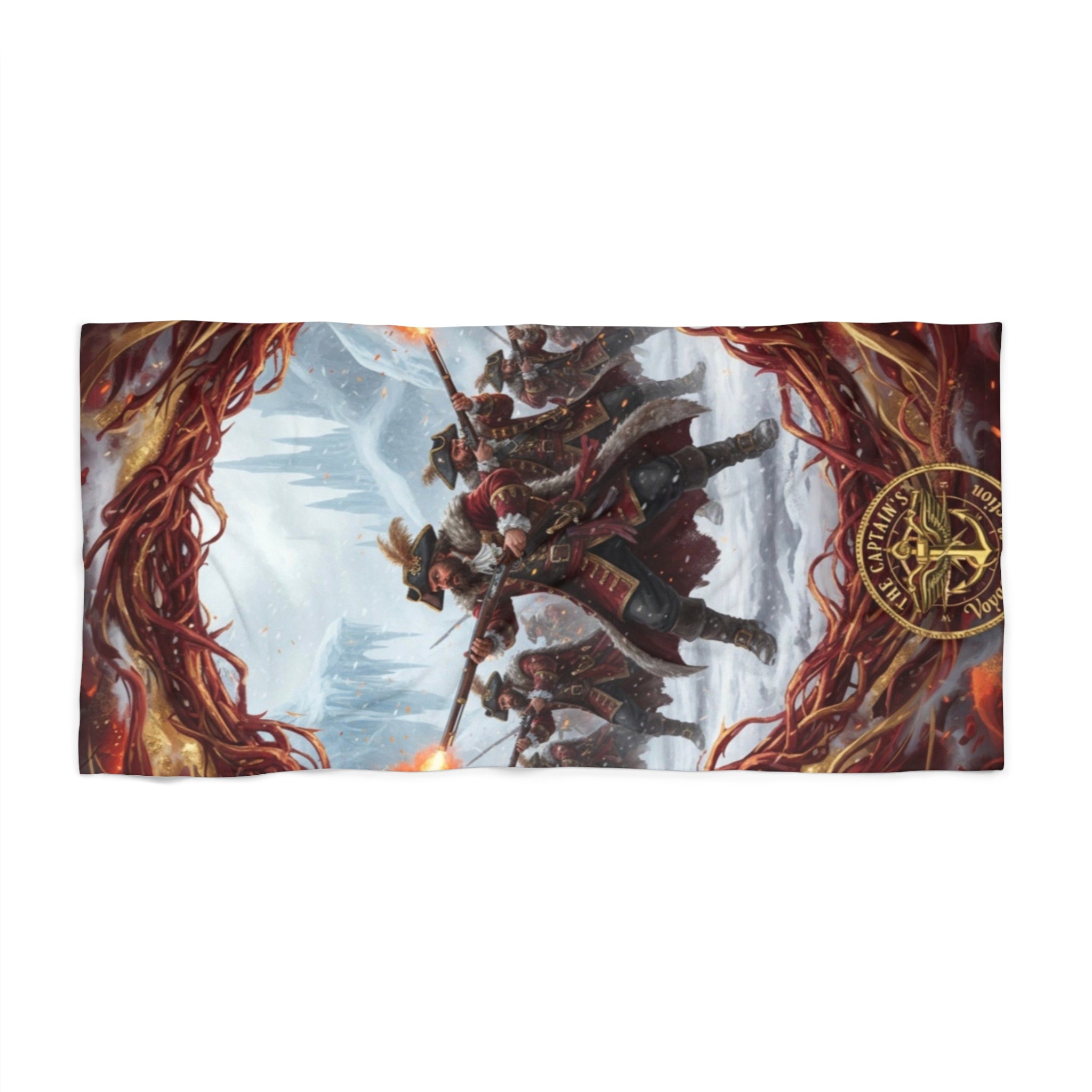 Beach Towel — Viking Warriors Winter Battle Design (Nordic Compass, Mythic Adventure)