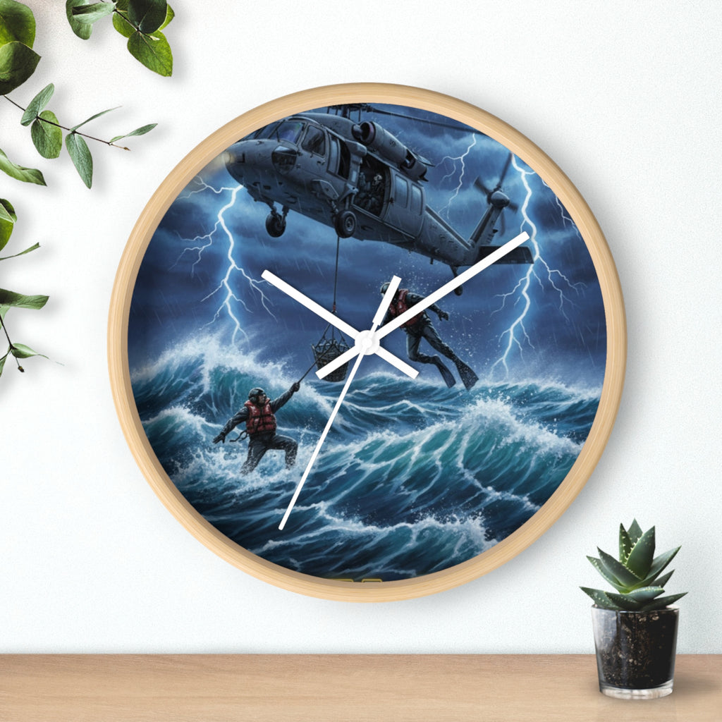 Rescue Helicopter Storm Wall Clock — Search & Rescue Ocean Scene