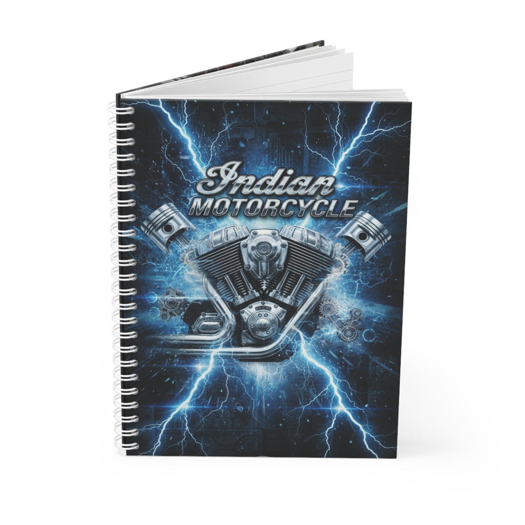 Indian Motorcycle Lightning Engine Spiral Notebook — Biker Journal, Blue Thunder Motorcycle Gift