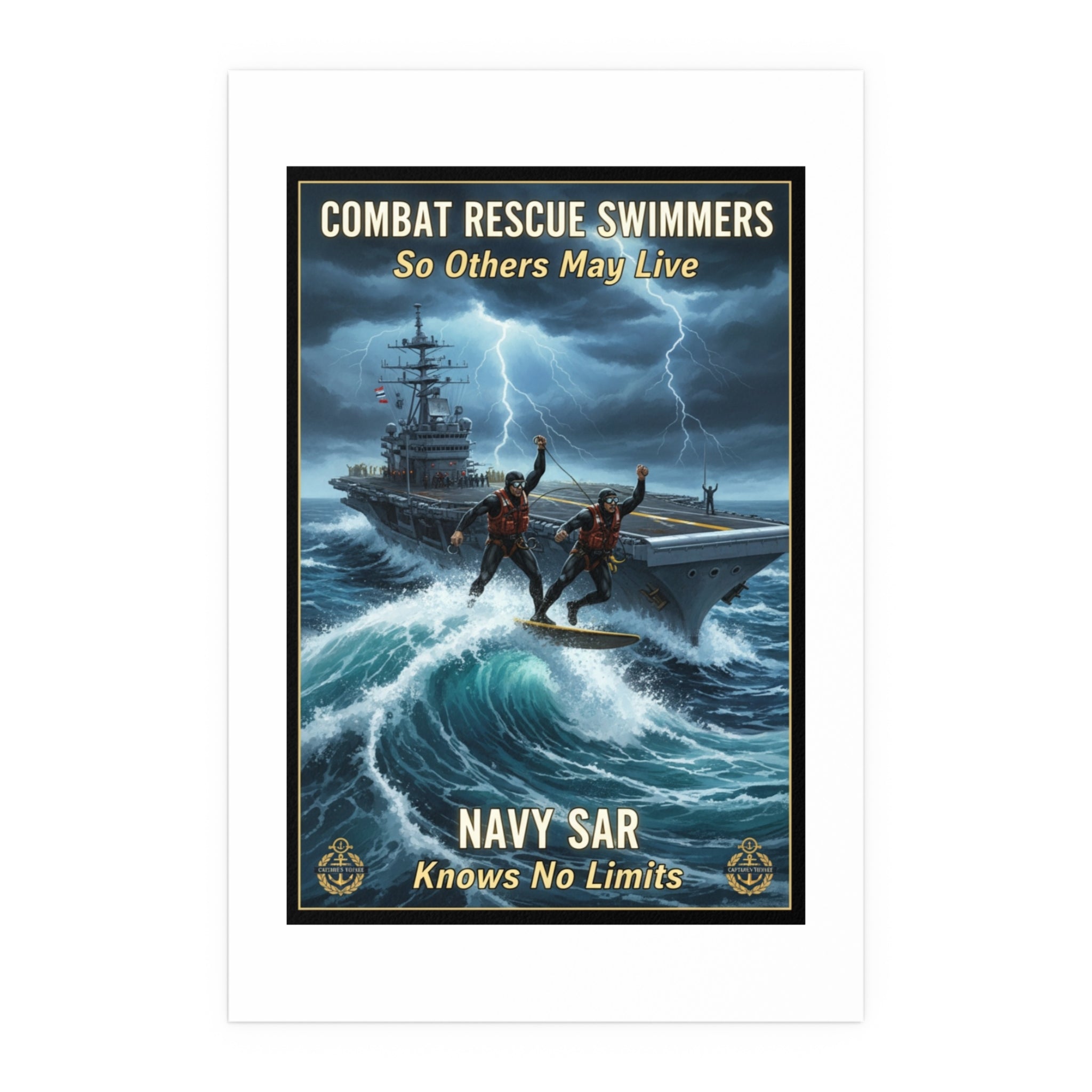Navy Storm Surfing Silk Poster — Military Aircraft Carrier Art Print (Indoor/Outdoor)