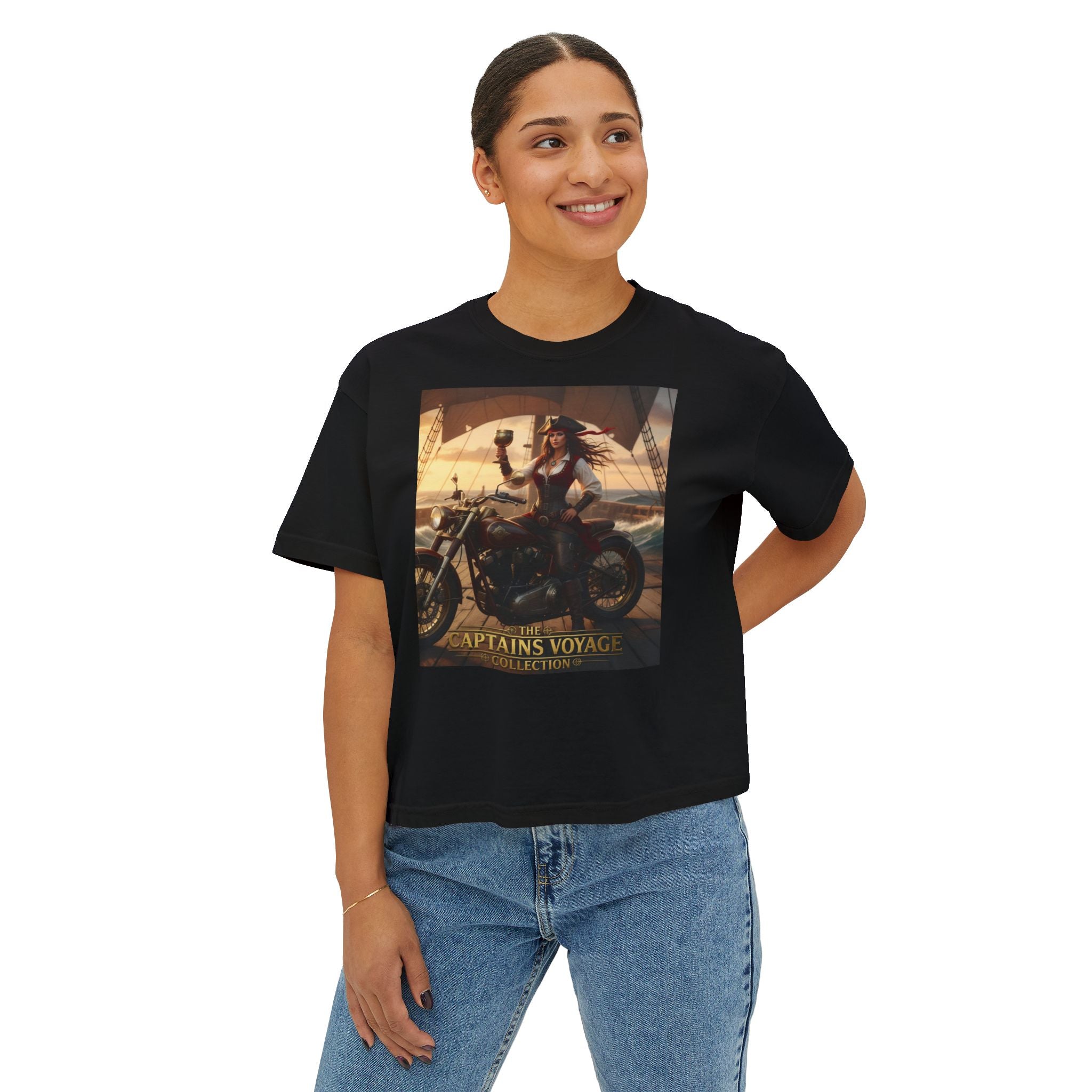 Boxy Tee — Captains Voyage Vintage Motorcycle & Sailing Graphic