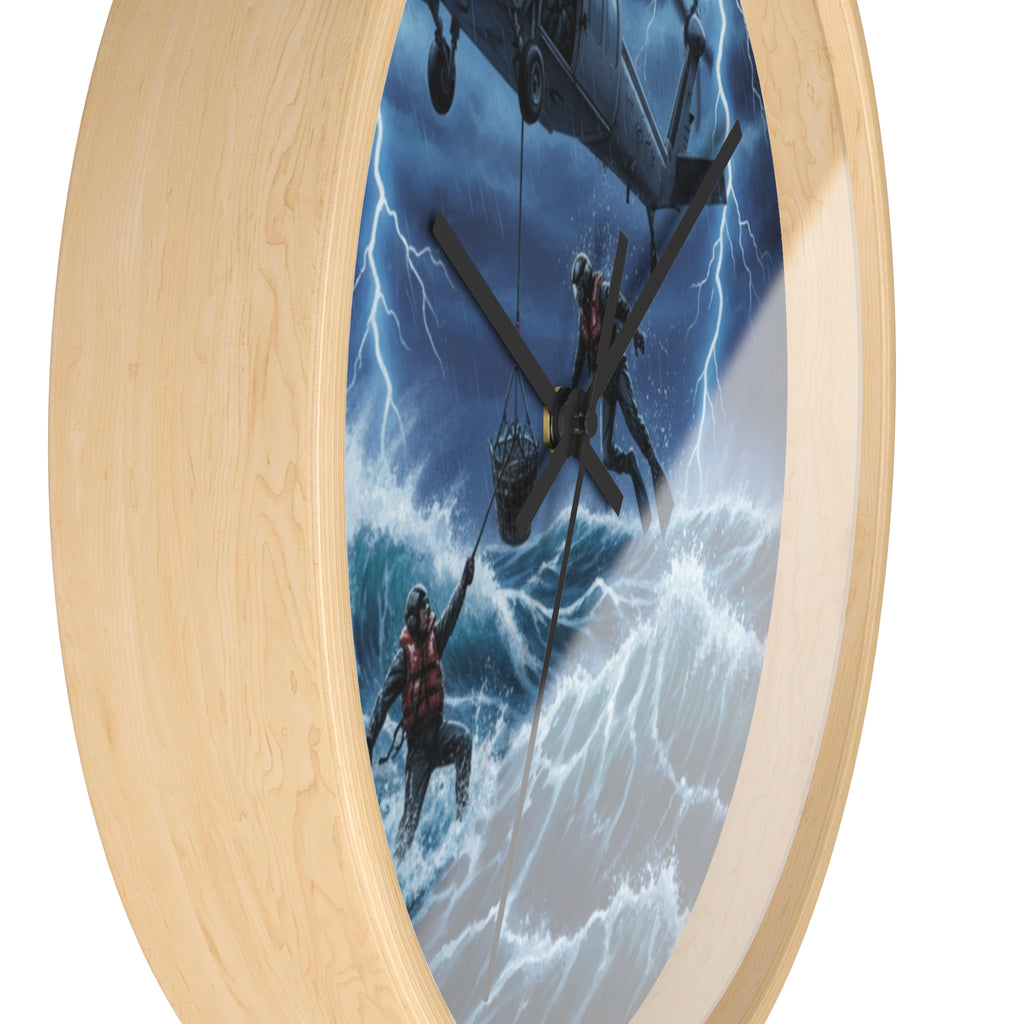 Rescue Helicopter Storm Wall Clock — Search & Rescue Ocean Scene