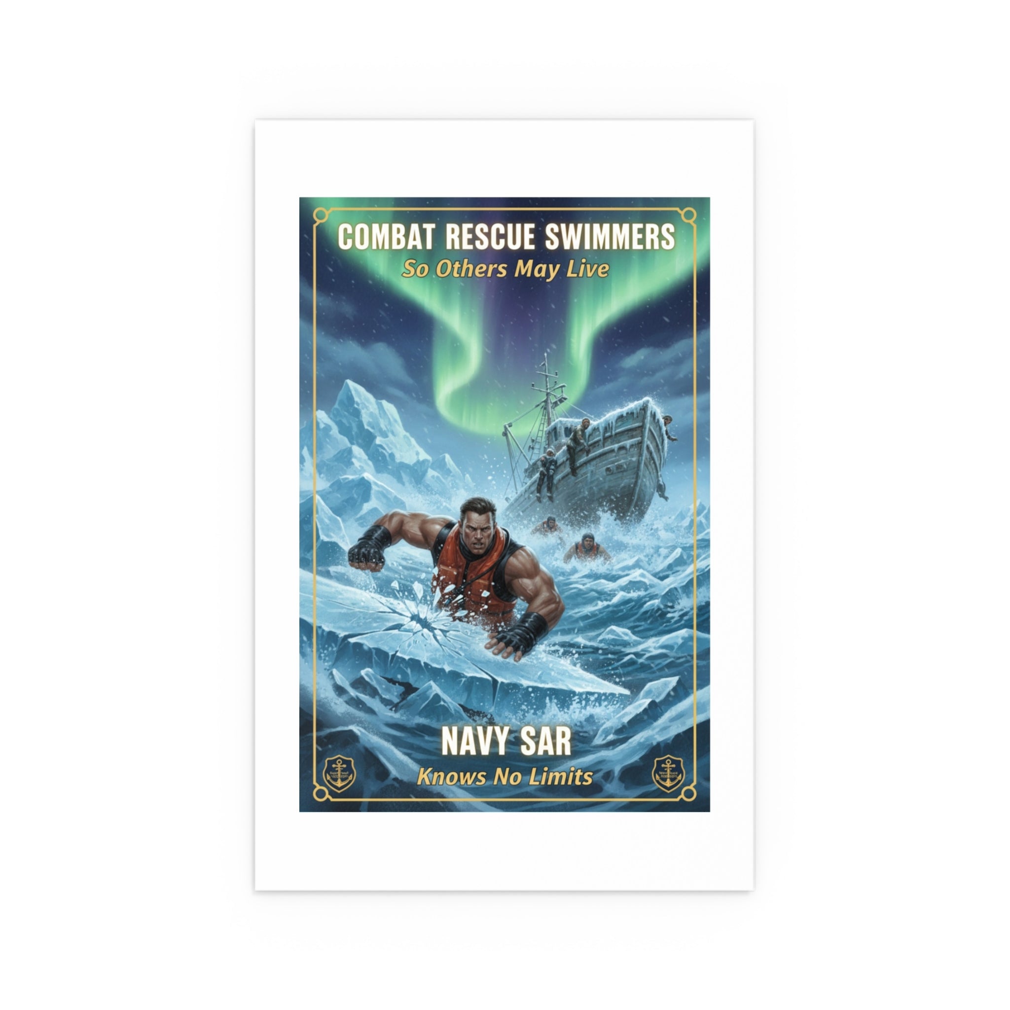 Combat Rescue Swimmers Silk Poster — Navy SAR 'So Others May Live' Arctic Rescue Print