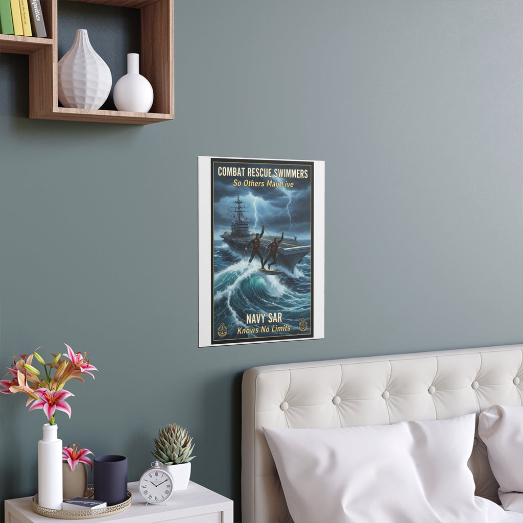Navy Storm Surfing Silk Poster — Military Aircraft Carrier Art Print (Indoor/Outdoor)