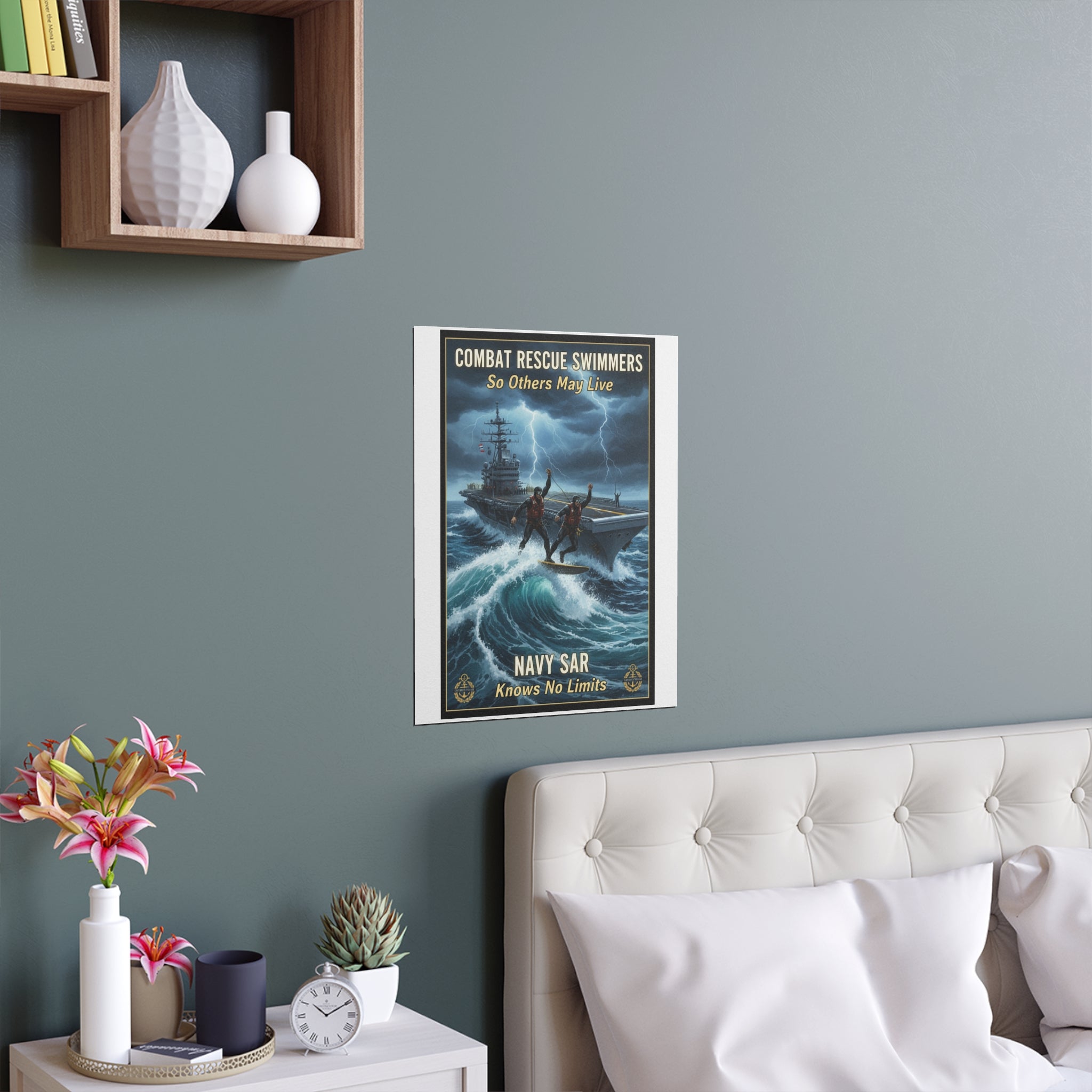Navy Storm Surfing Silk Poster — Military Aircraft Carrier Art Print (Indoor/Outdoor)