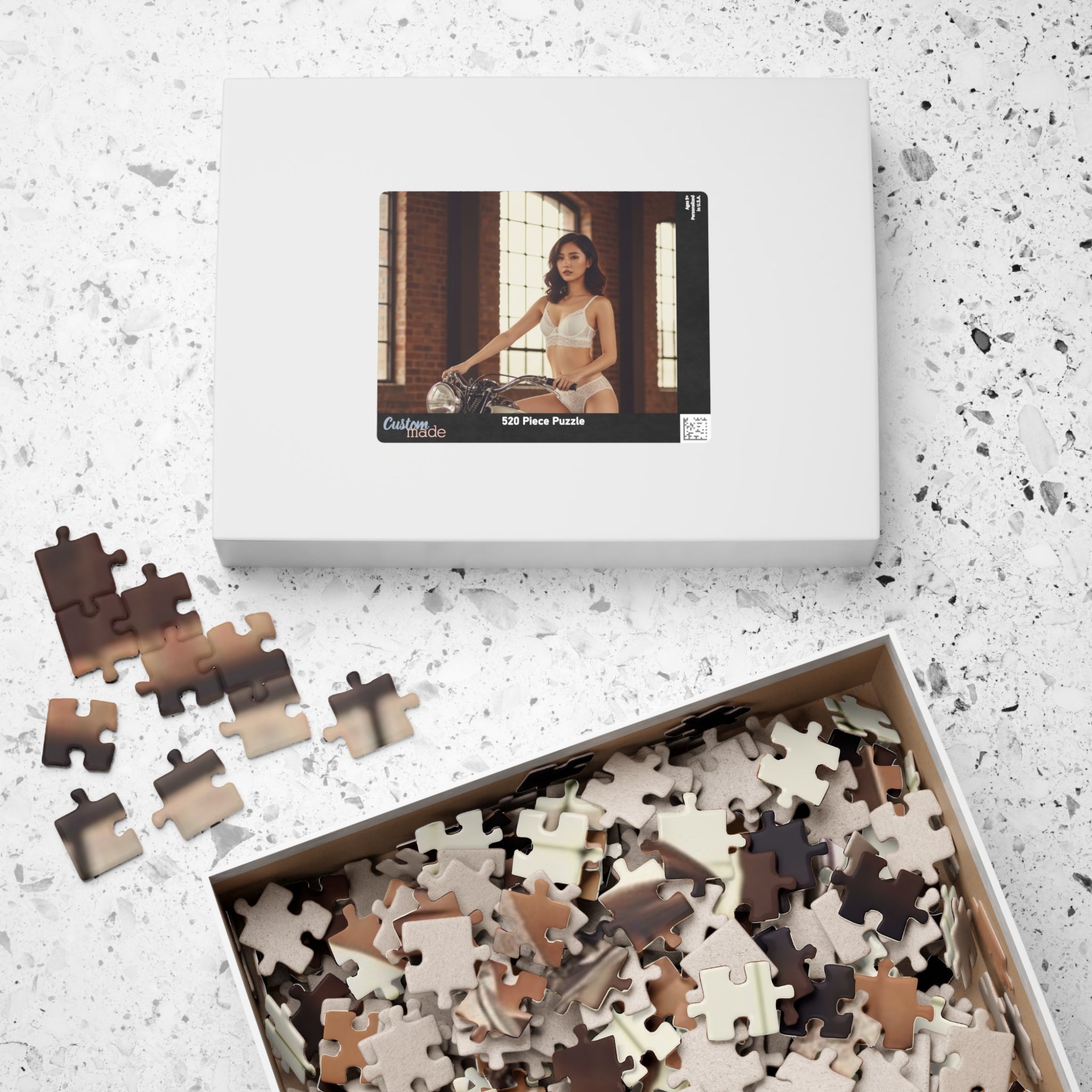 Vintage Motorcycle Pin-Up Puzzle – 520/1014 Piece Photo Jigsaw