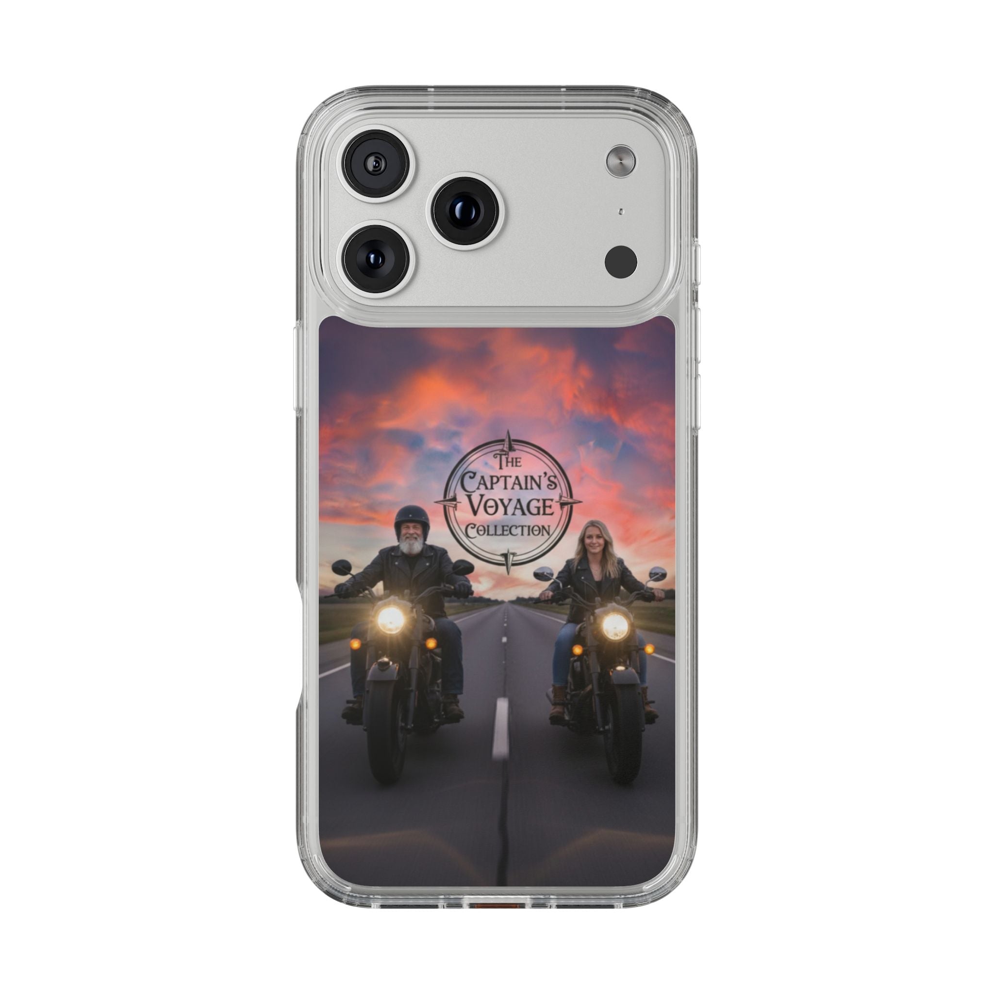 Clear Phone Case — 'The Captain's Voyage Collection' Motorcycle Sunset Design
