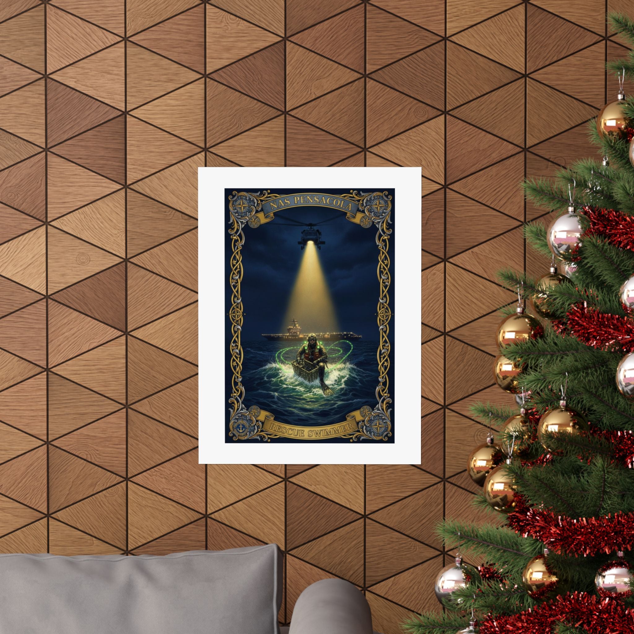 Nautical Rescue Matte Poster — Lighthouse Search & Shipwreck Scene