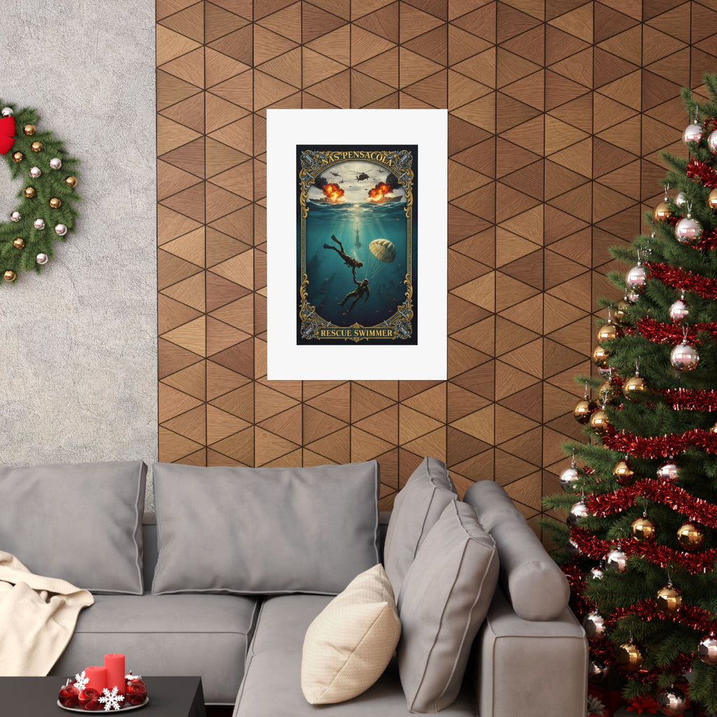 Rescue Swimmer Matte Vertical Poster — NAS Pensacola Military Aviation & Sea Rescue Art