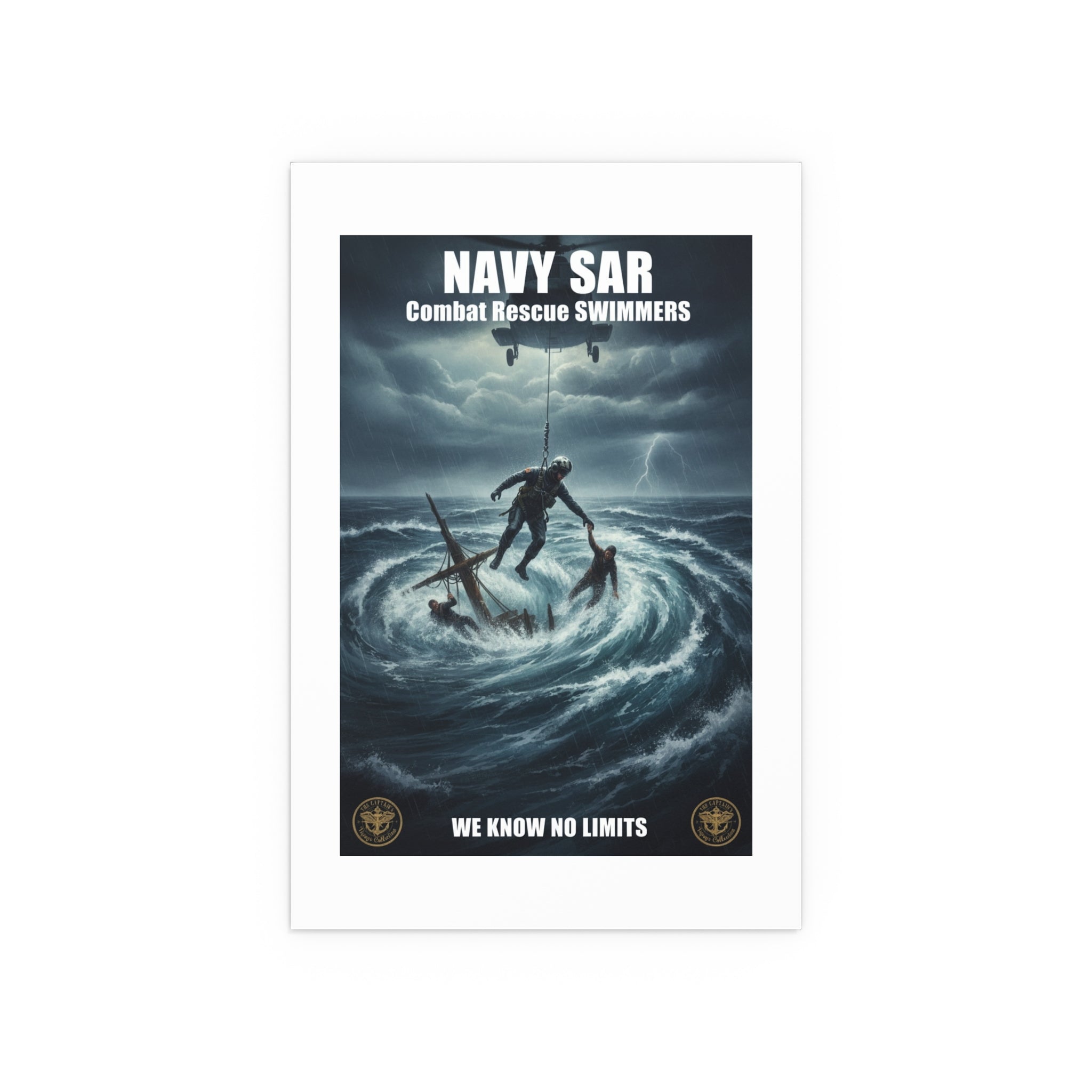 Stormy Sea Silk Poster — Dramatic Sailor Rescue Wall Art (Indoor/Outdoor)