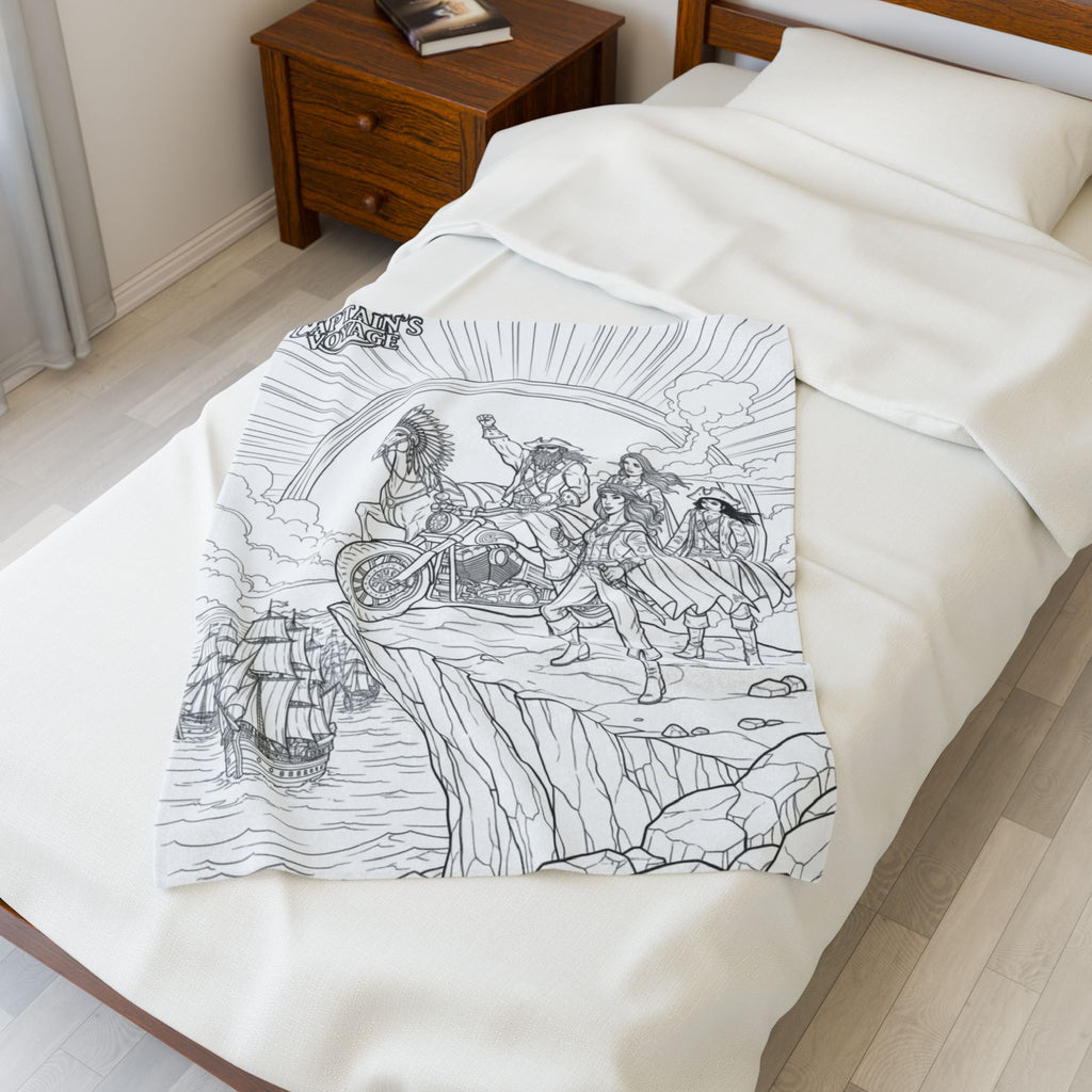 Pirate Crew Adventure Velveteen Plush Blanket — Illustrated Biker-Pirate Scene