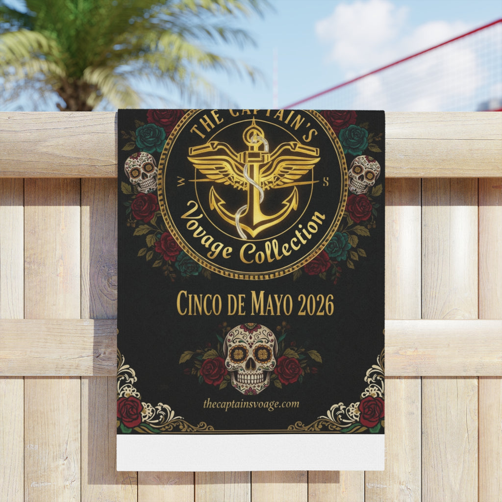 Cinco de Mayo 2026 Captain's Voyage Beach Towel — Nautical Anchor Day of the Dead Design
