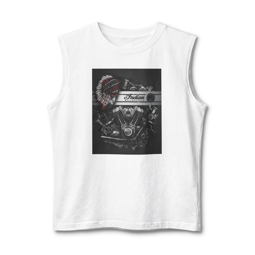 Indian Motorcycle Engine Graphic Muscle Tank — Vintage Chief Headdress Moto Tank Top