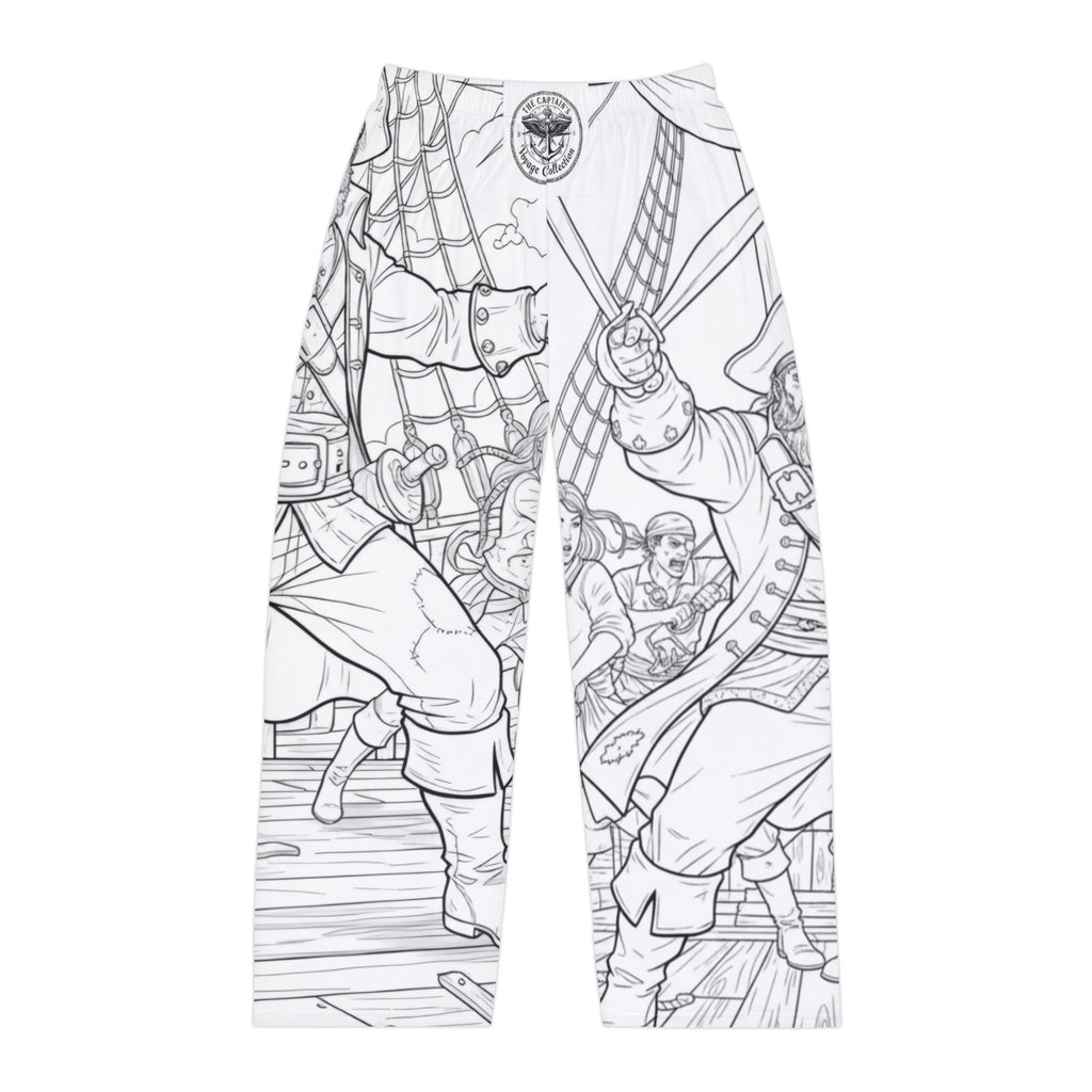 Pirate Ship Illustration Pajama Pants — Black & White All-Over-Print