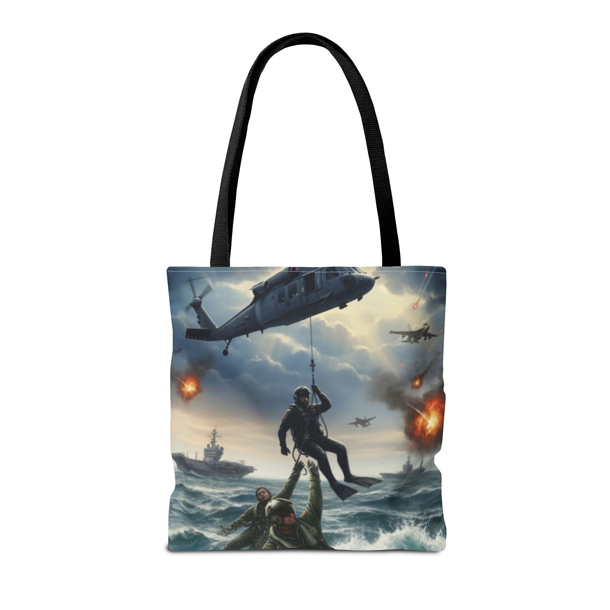 Rescue Squadron Tote Bag – Military Helicopter & Ship Search and Rescue Artwork