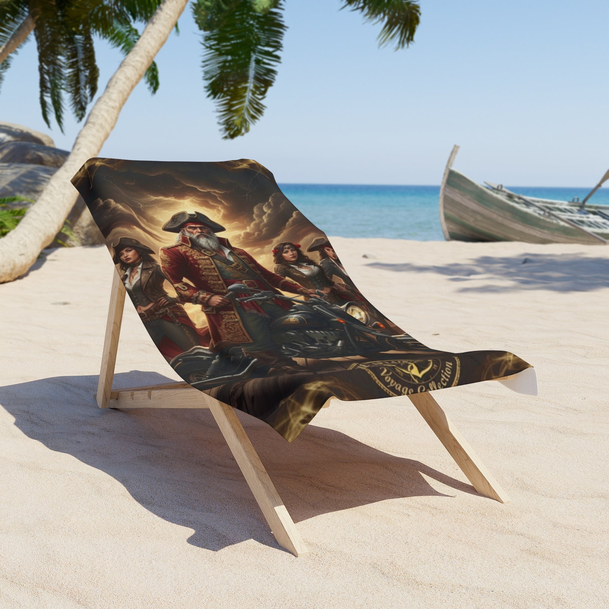 Pirate Crew Motorcycle Beach Towel — Vintage Nautical Captain Artwork