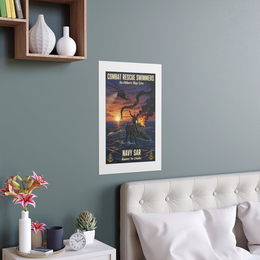 Navy SAR Combat Rescue Swimmers Silk Poster — Indoor/Outdoor Military Wall Art