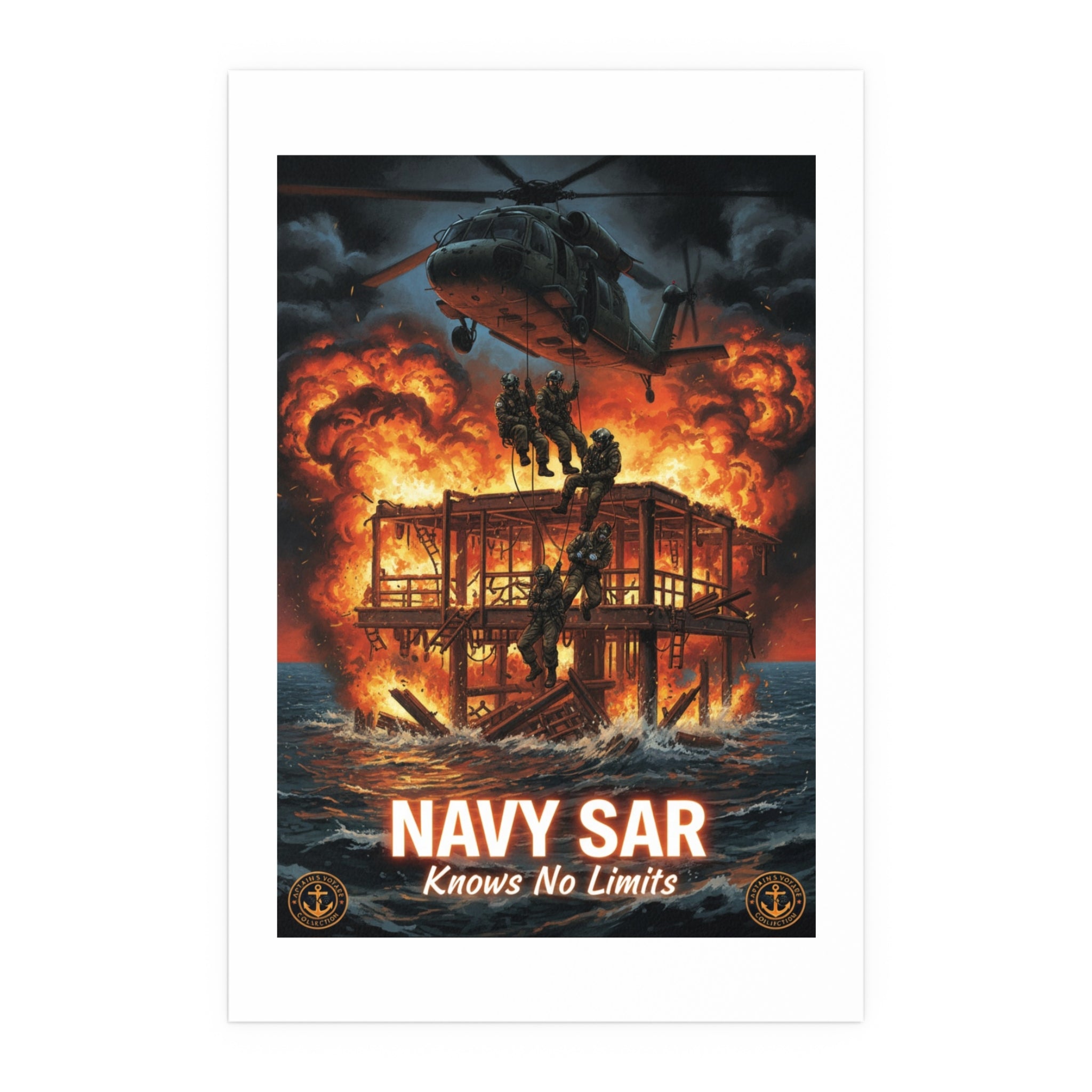 Navy SAR 'Knows No Limits' Rescue Poster - Indoor/Outdoor Silk Print