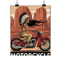 Motorcycle Vintage Poster — Native Woman on Red Indian Bike Matte Vertical Art Print