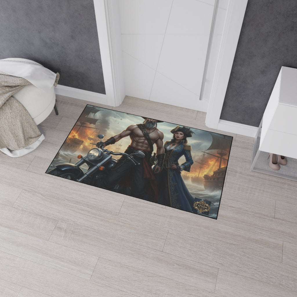 Pirate Captain & Corsair Heavy-Duty Floor Mat — Nautical Motorcycle Art Rug