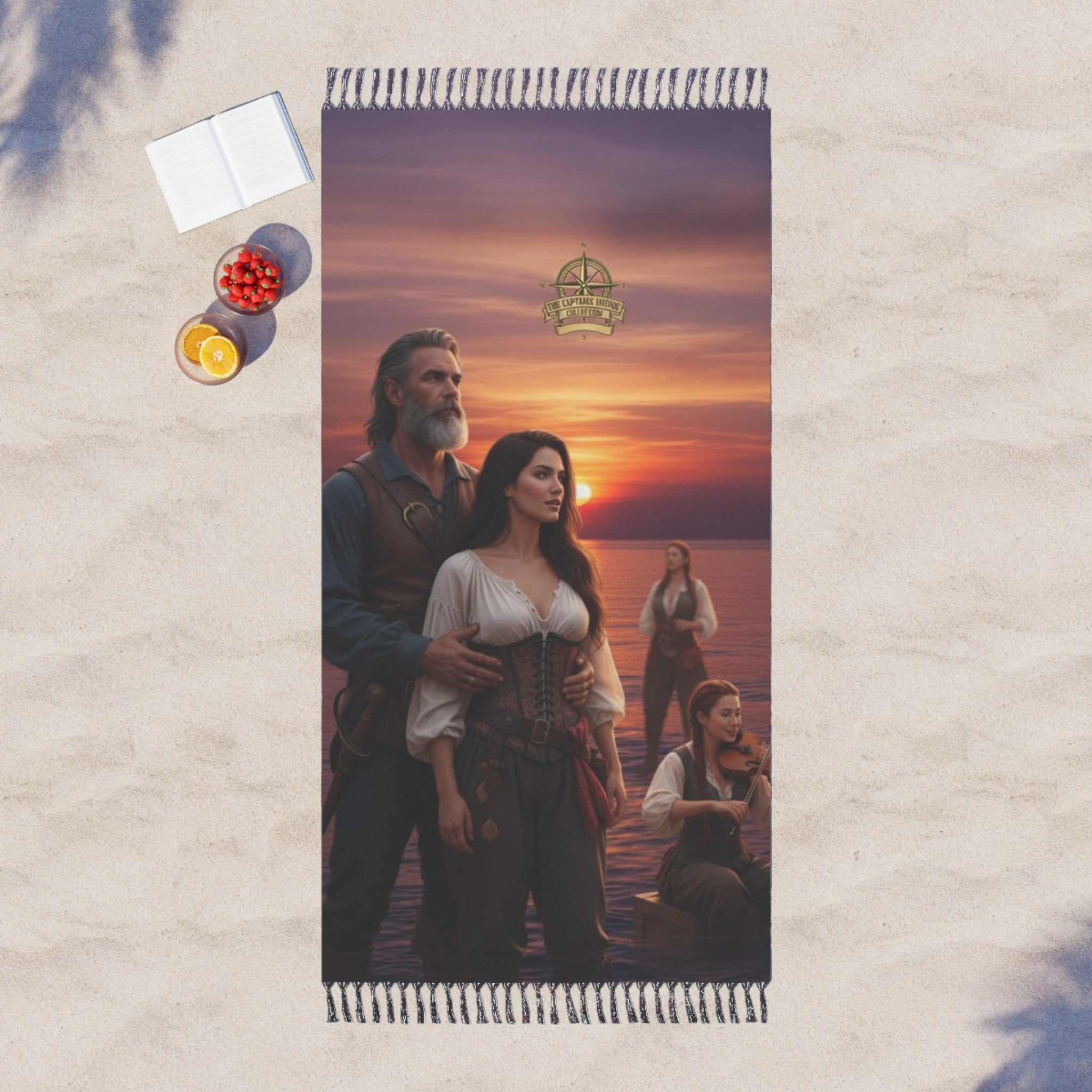 Boho Beach Towel — Vintage Nautical Sunset Scene
