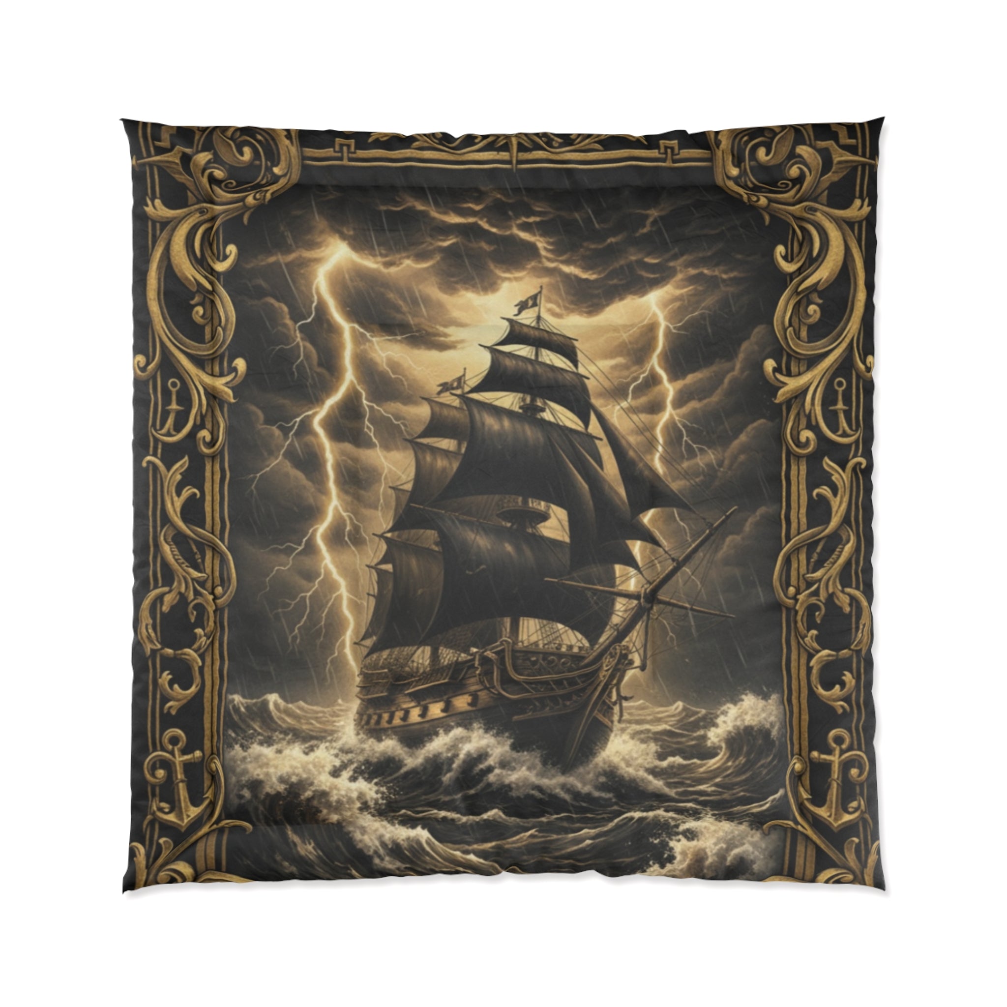 Stormy Ship Comforter — Vintage Nautical Sailing Ship Duvet