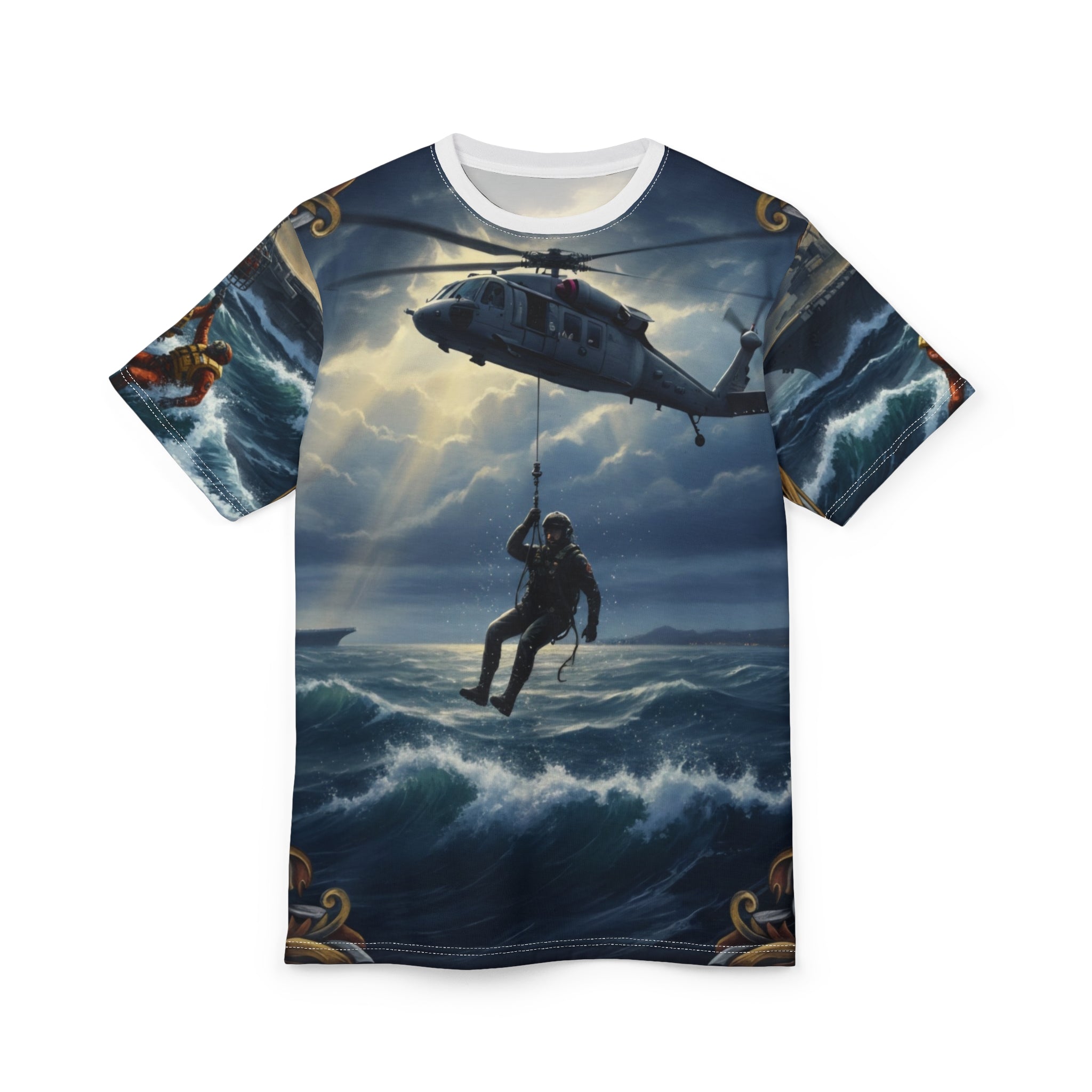 Rescue Helicopter Scene Tee — Search & Rescue Airlift Graphic Shirt