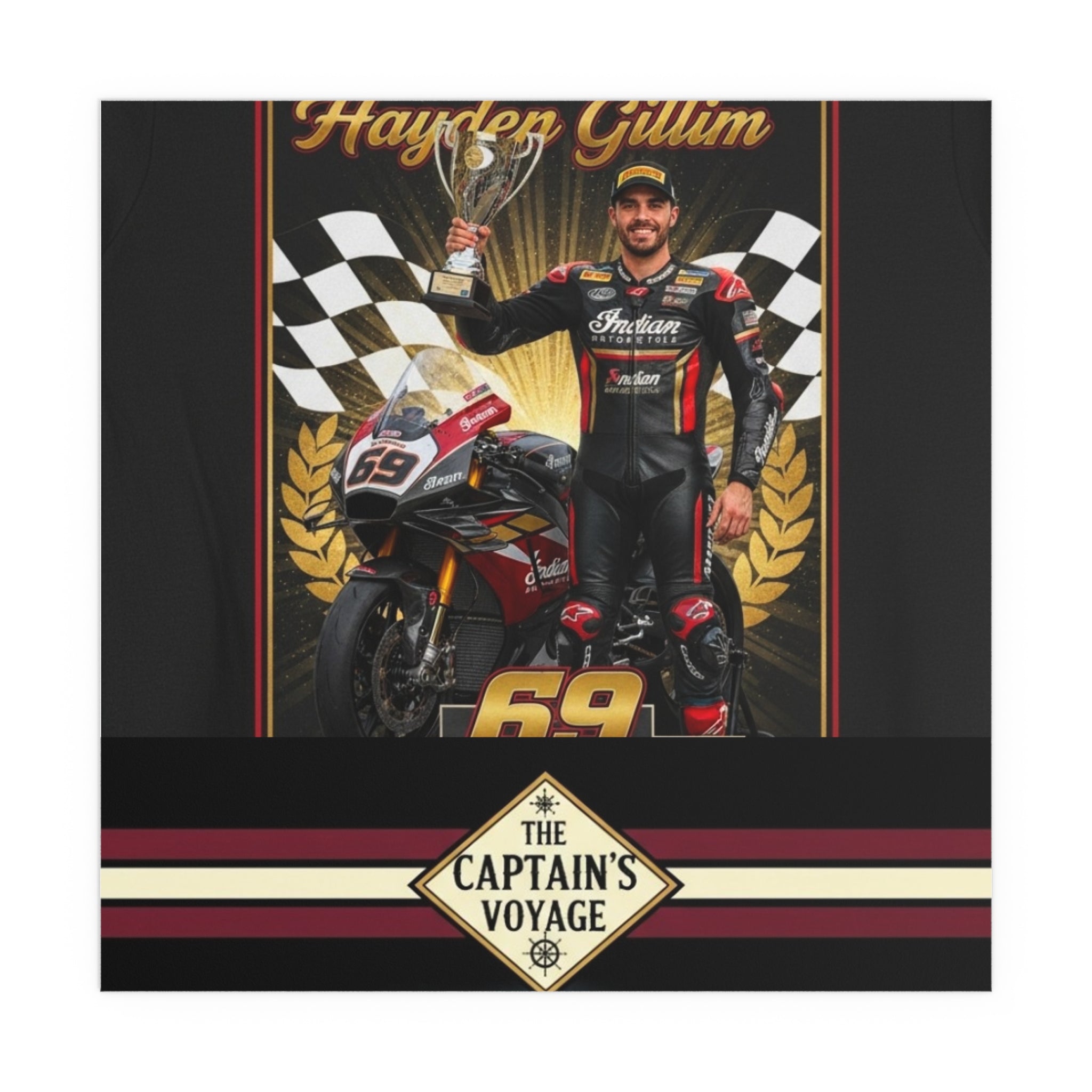 Racing Champion Silk Poster — “Winner’s Circle 69” Motorcycle Wall Art (Indoor/Outdoor)